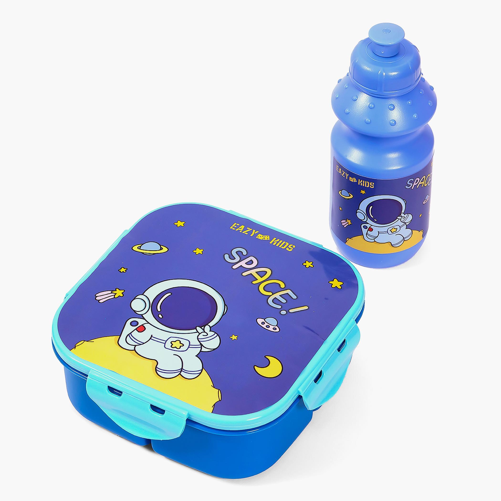 Eazy Kids Lunch Box And Water Bottle With Bag - Space Blue-school-waterbottles-image-3