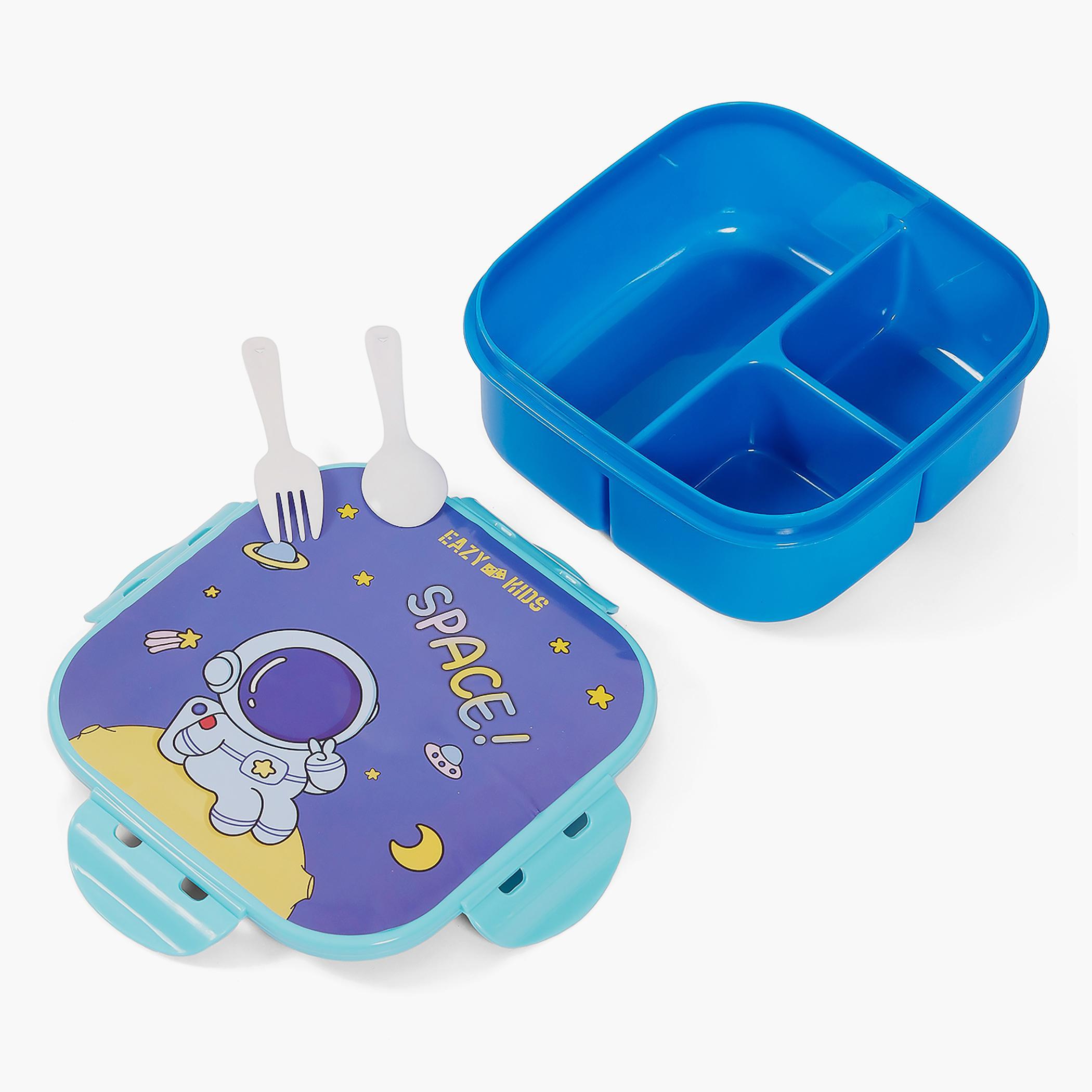 Eazy Kids Lunch Box And Water Bottle With Bag - Space Blue-school-waterbottles-image-4