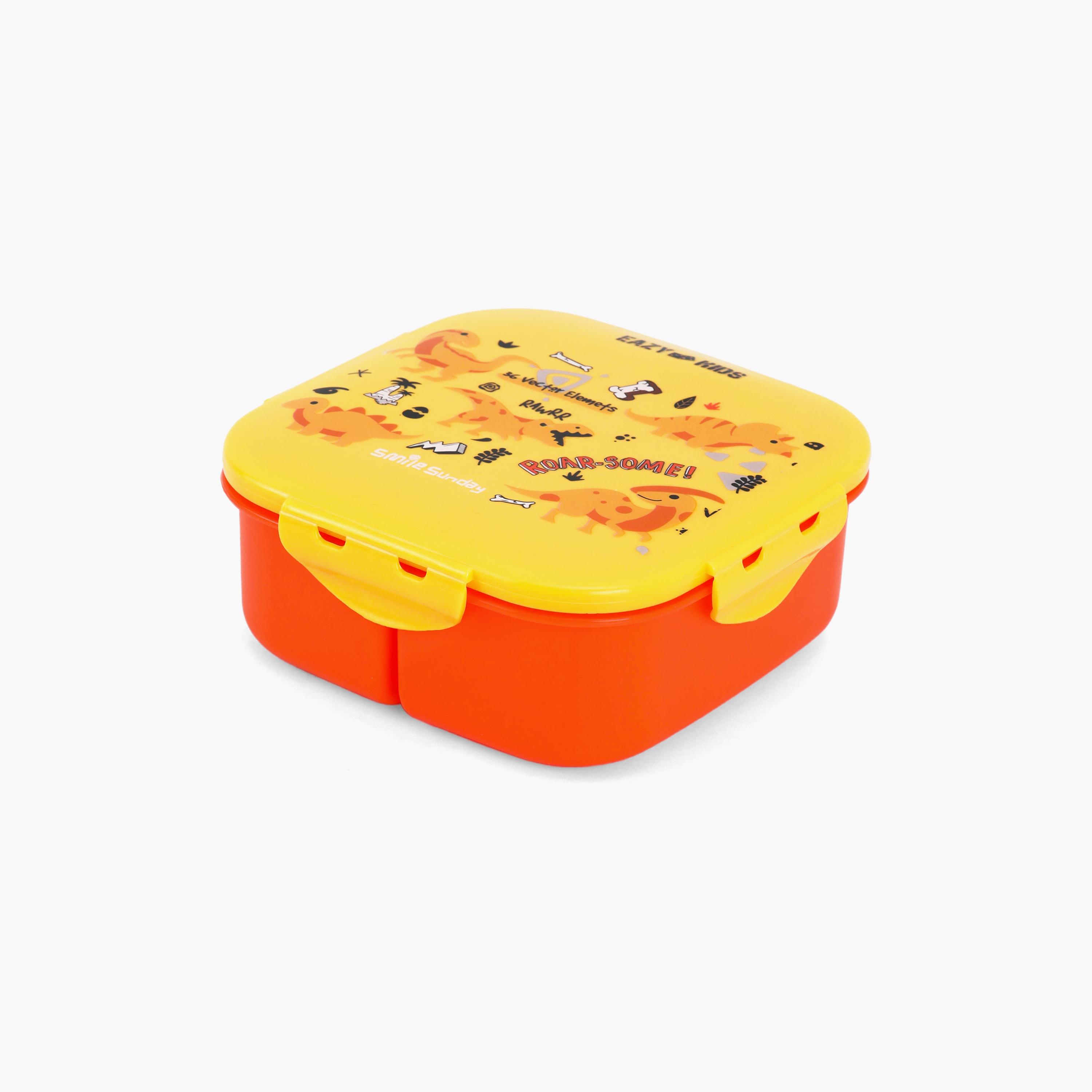 Eazy Kids Dino Print Square Bento Lunch Box - Yellow-school-lunchessentials-lunchboxes-image-1