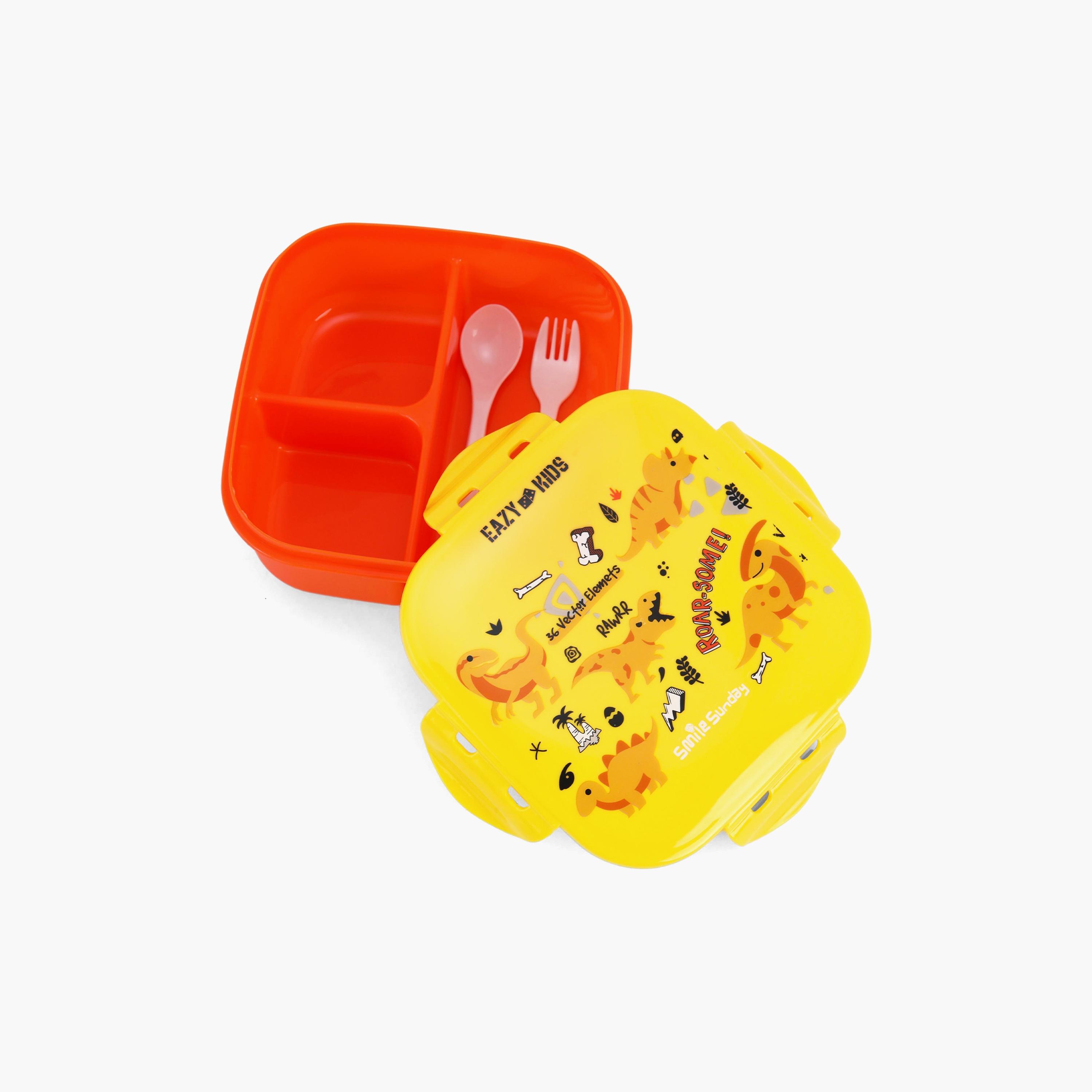 Eazy Kids Dino Print Square Bento Lunch Box - Yellow-school-lunchessentials-lunchboxes-image-3
