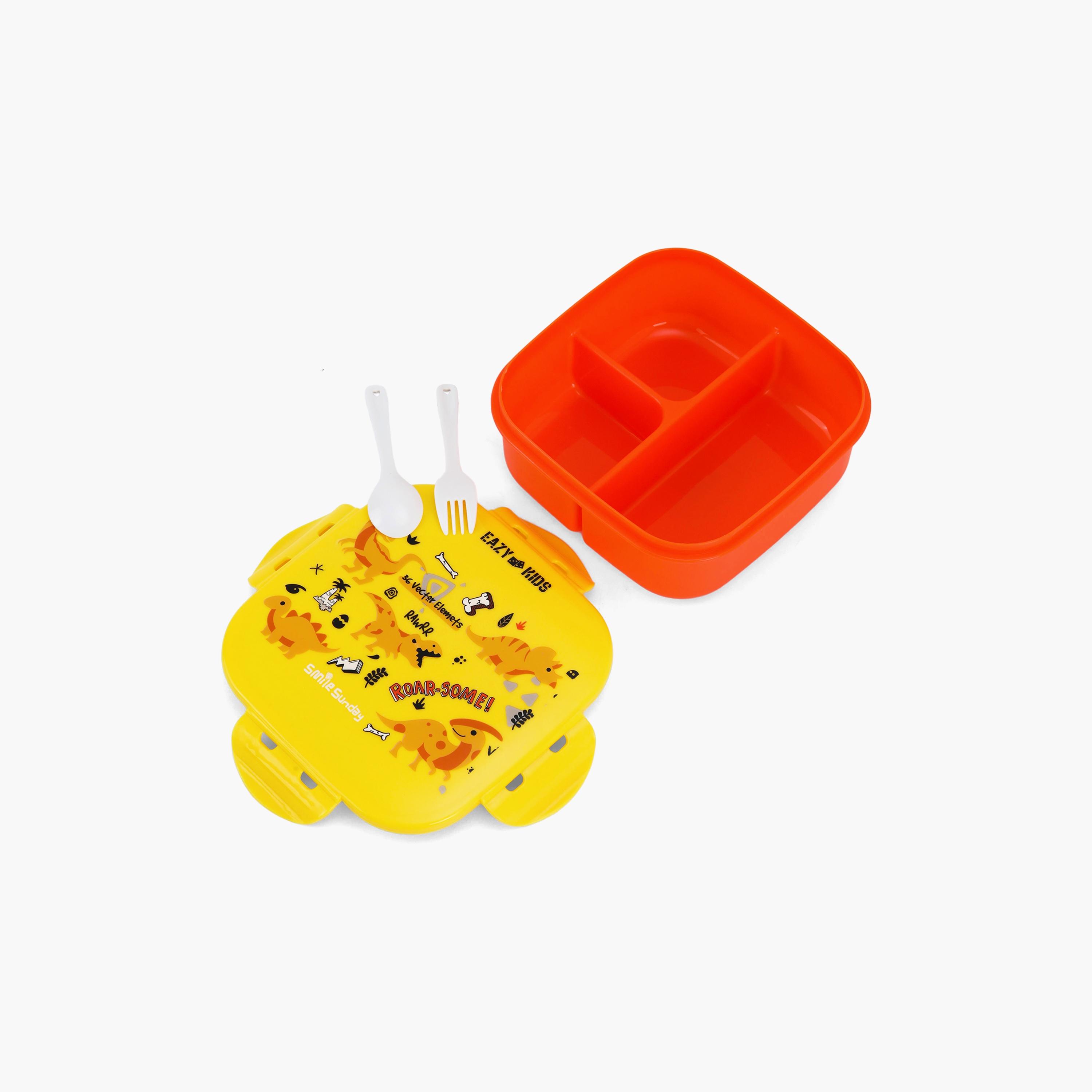 Eazy Kids Dino Print Square Bento Lunch Box - Yellow-school-lunchessentials-lunchboxes-image-4