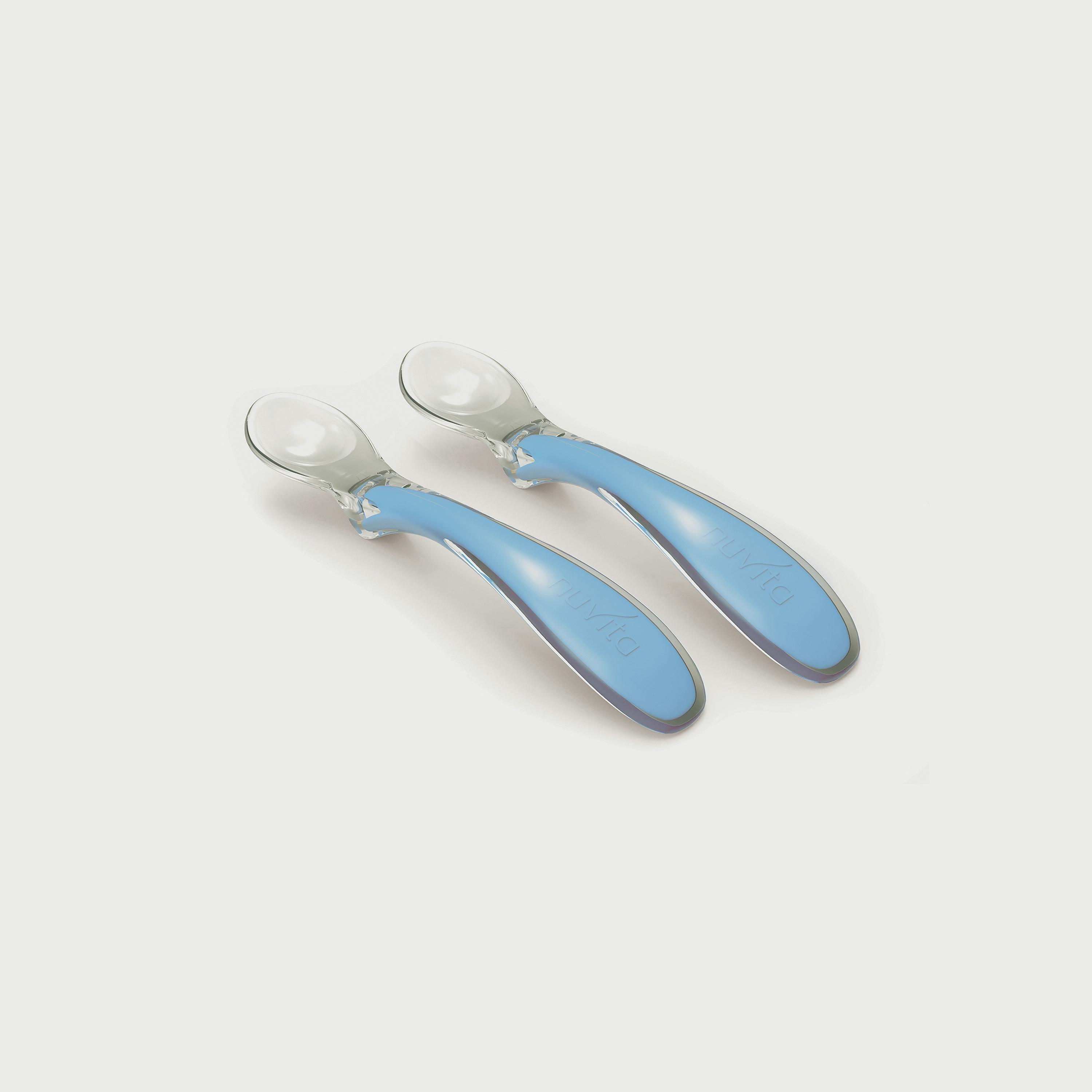Nuvita 2-Piece Easyeating Silicon Spoons - Blue-baby-feeding-mealtimeessentials-image-1