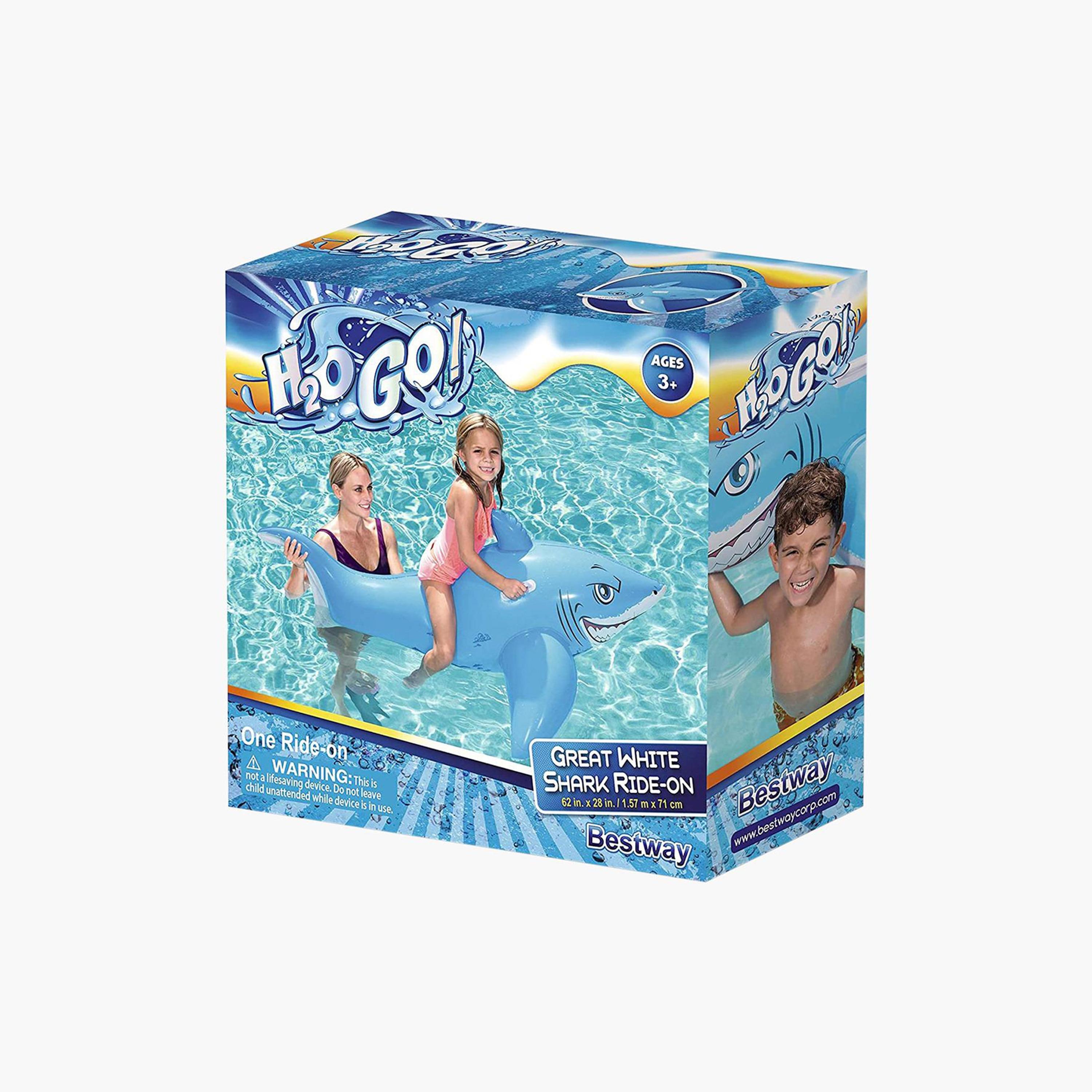 لعبة مسبح للركوب قابلة للنفخ بتصميم سمكة قرش بيضاء كبيرة من بيست واي-toys-outdoor-poolandbeach-floatsandboats-image-2