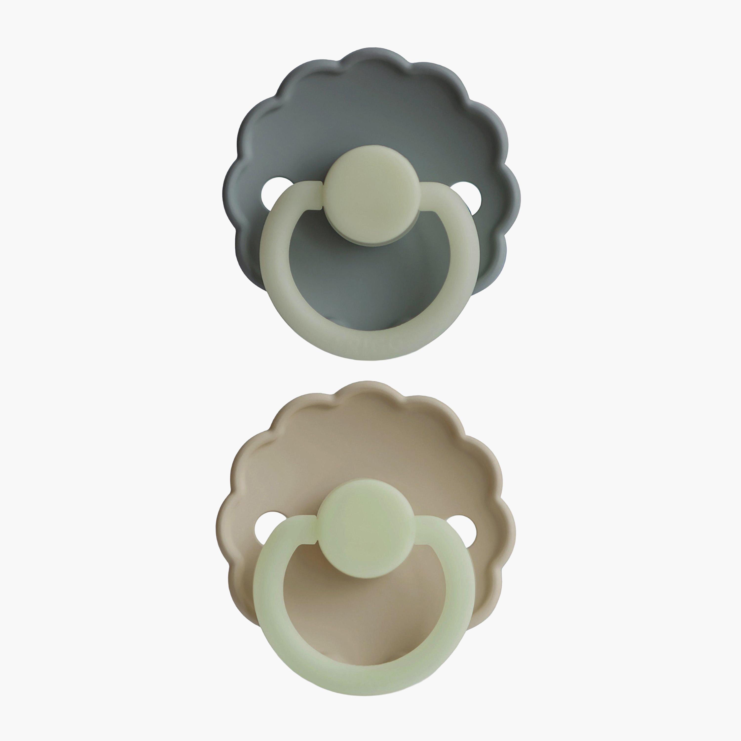 Frigg Daisy Silicone Baby Pacifier (0-6M), Pack Of 2, Cream Night/French Gray Night , Size 1-baby-feeding-pacifiers-image-1