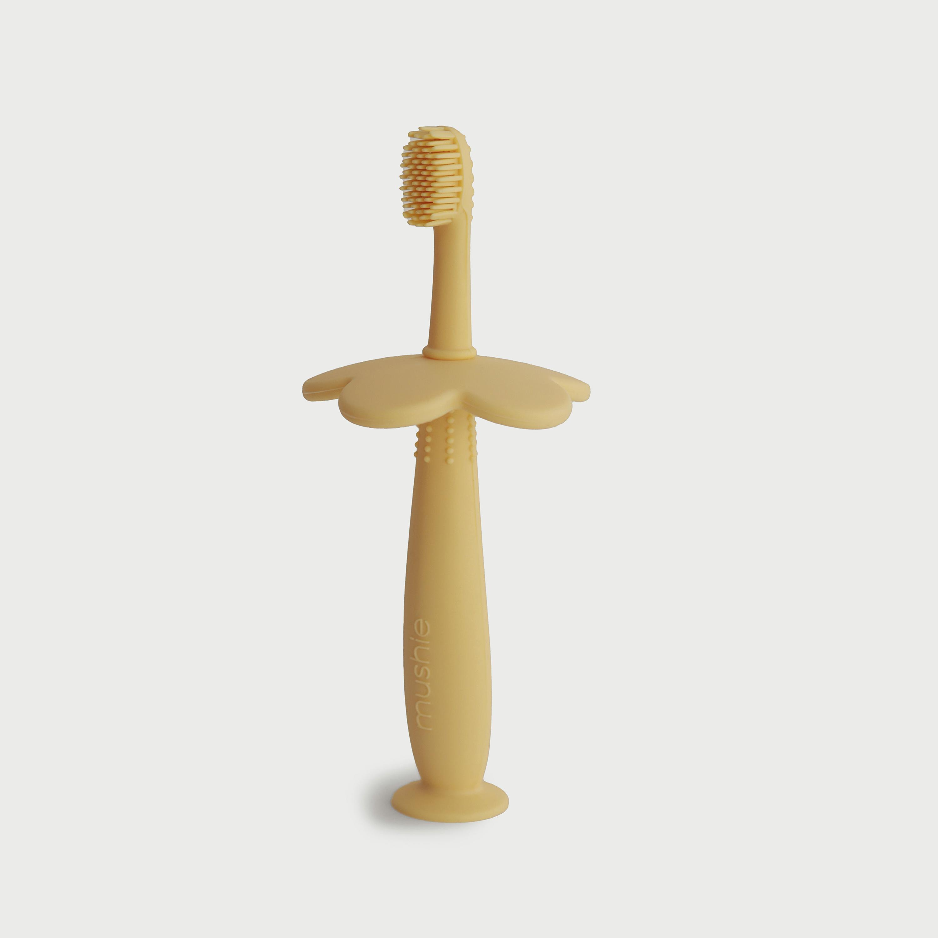 Mushie Flower Training Toothbrush Pale Daffodil-baby-bathandcare-oralcare-image-1