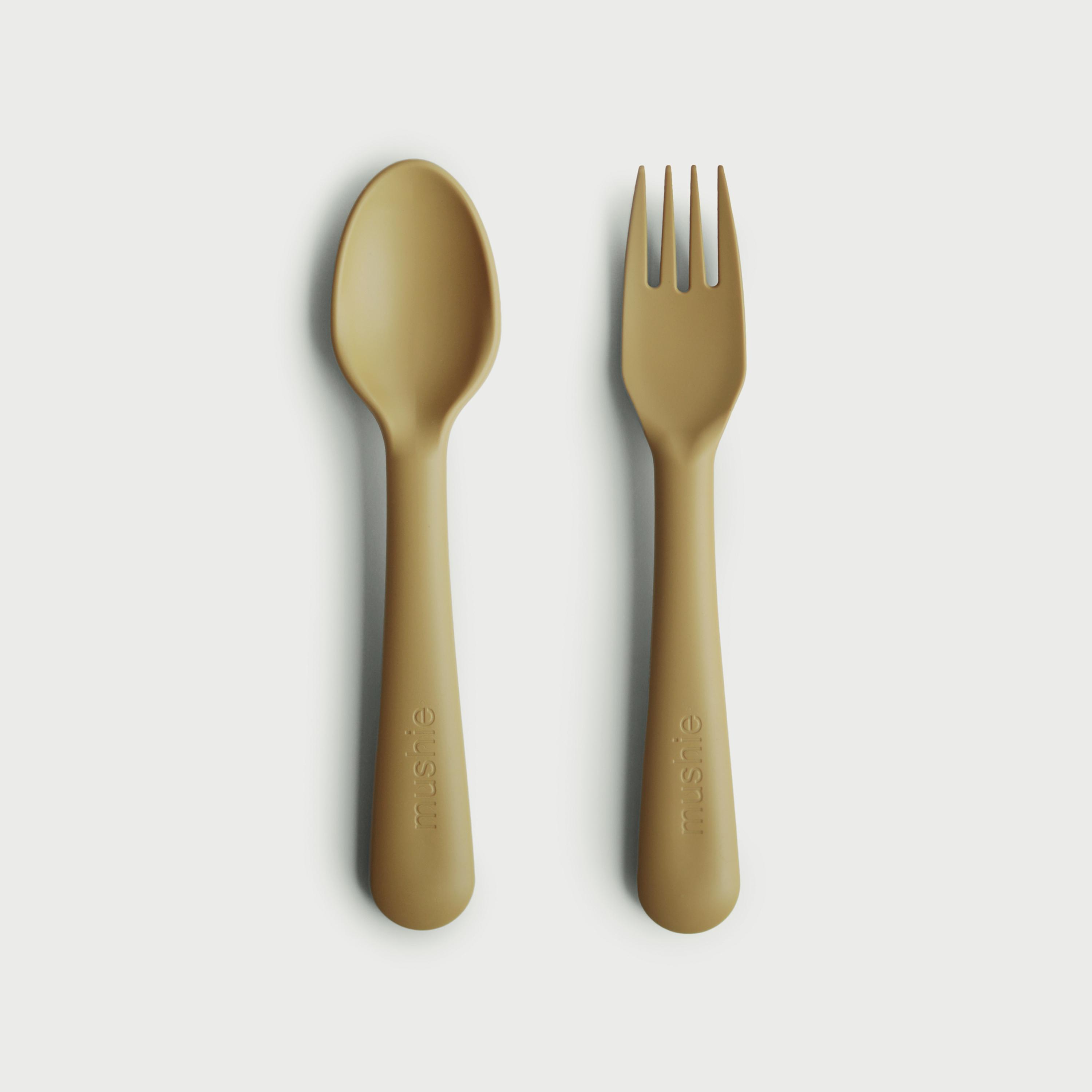 Mushie Fork & Spoon Mustard-baby-feeding-mealtimeessentials-image-1
