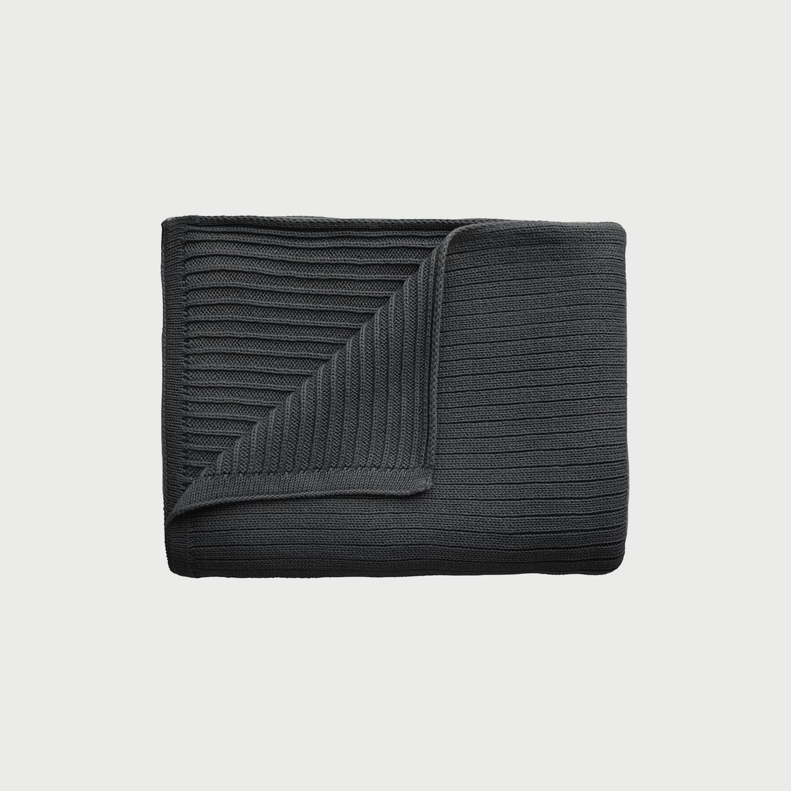 Mushie Knitted Baby Blanket Ribbed Dark Gray Melange-baby-nursery-blanketsandswaddles-swaddlesandsleepingbags-image-1