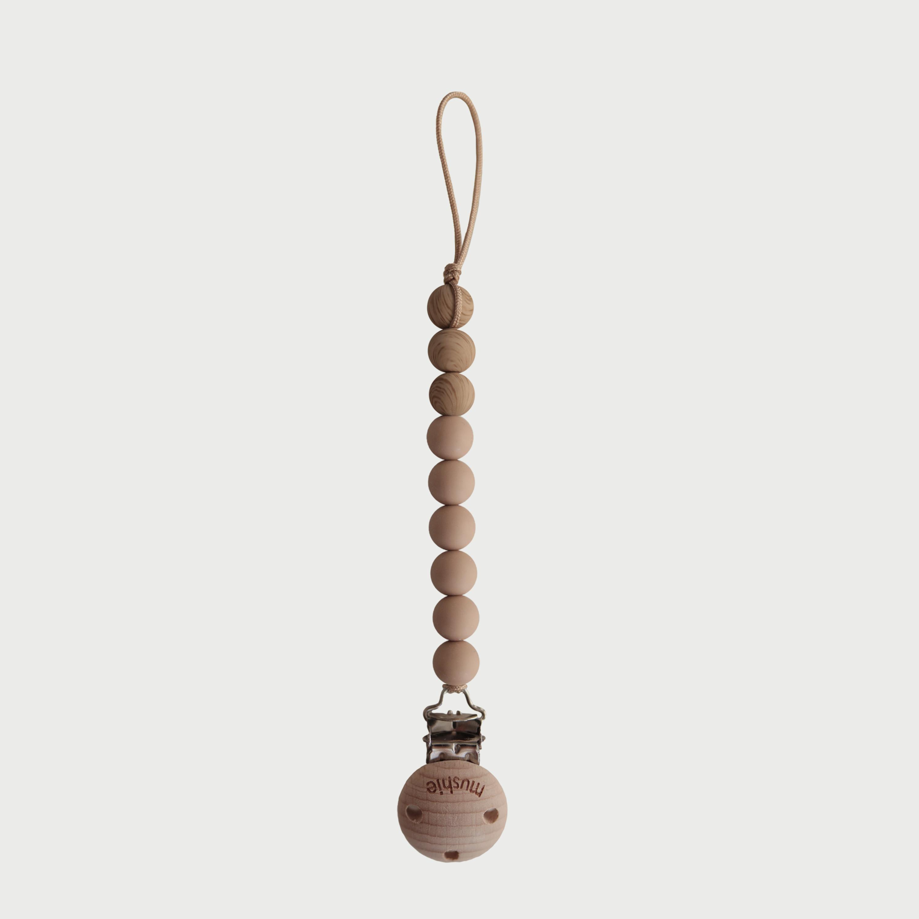 Mushie Pacifier Clips Eva Pale Taupe-baby-feeding-pacifiers-image-1