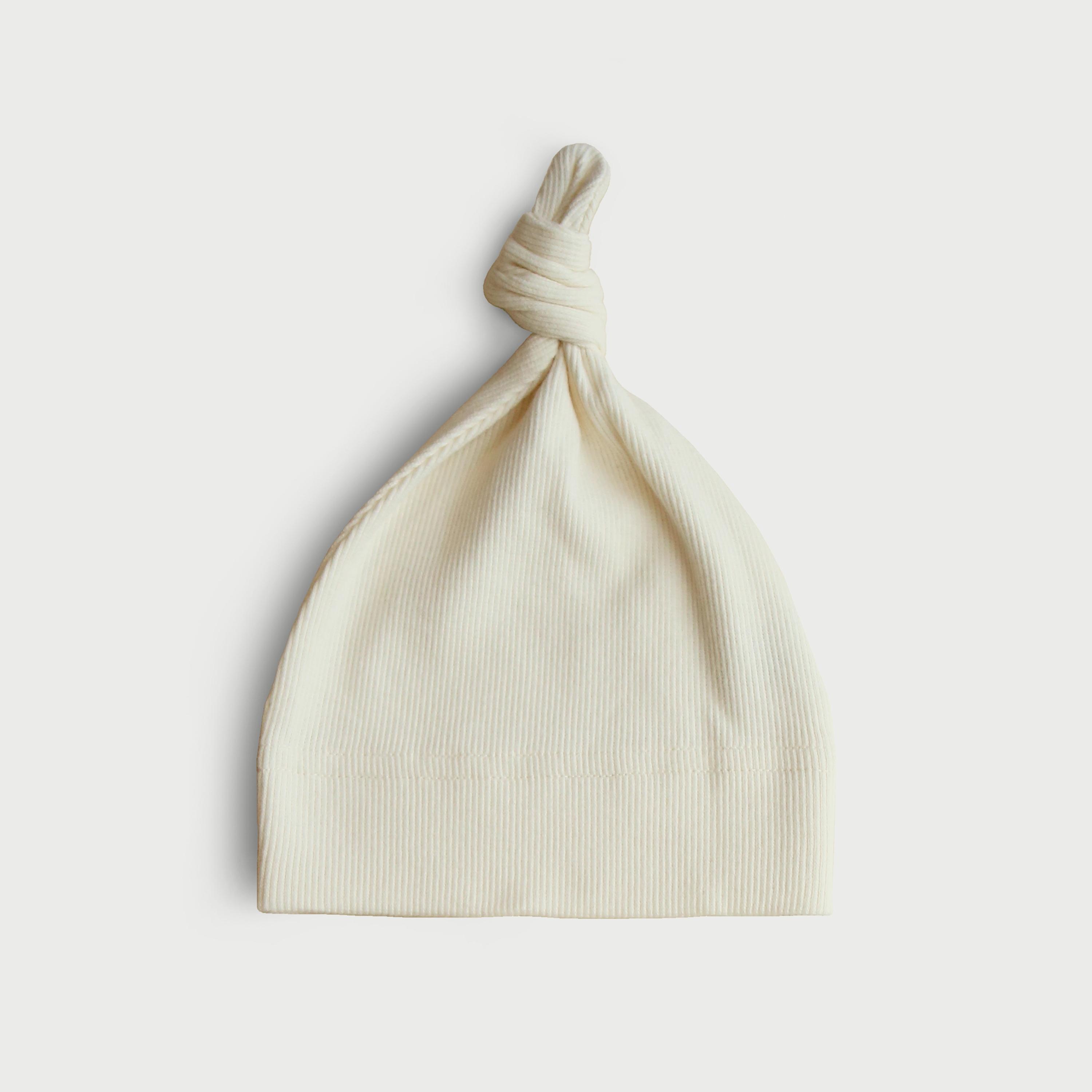 Mushie Ribbed Knotted Baby Beanie Ivory-baby-boys-accessories-caps-image-1