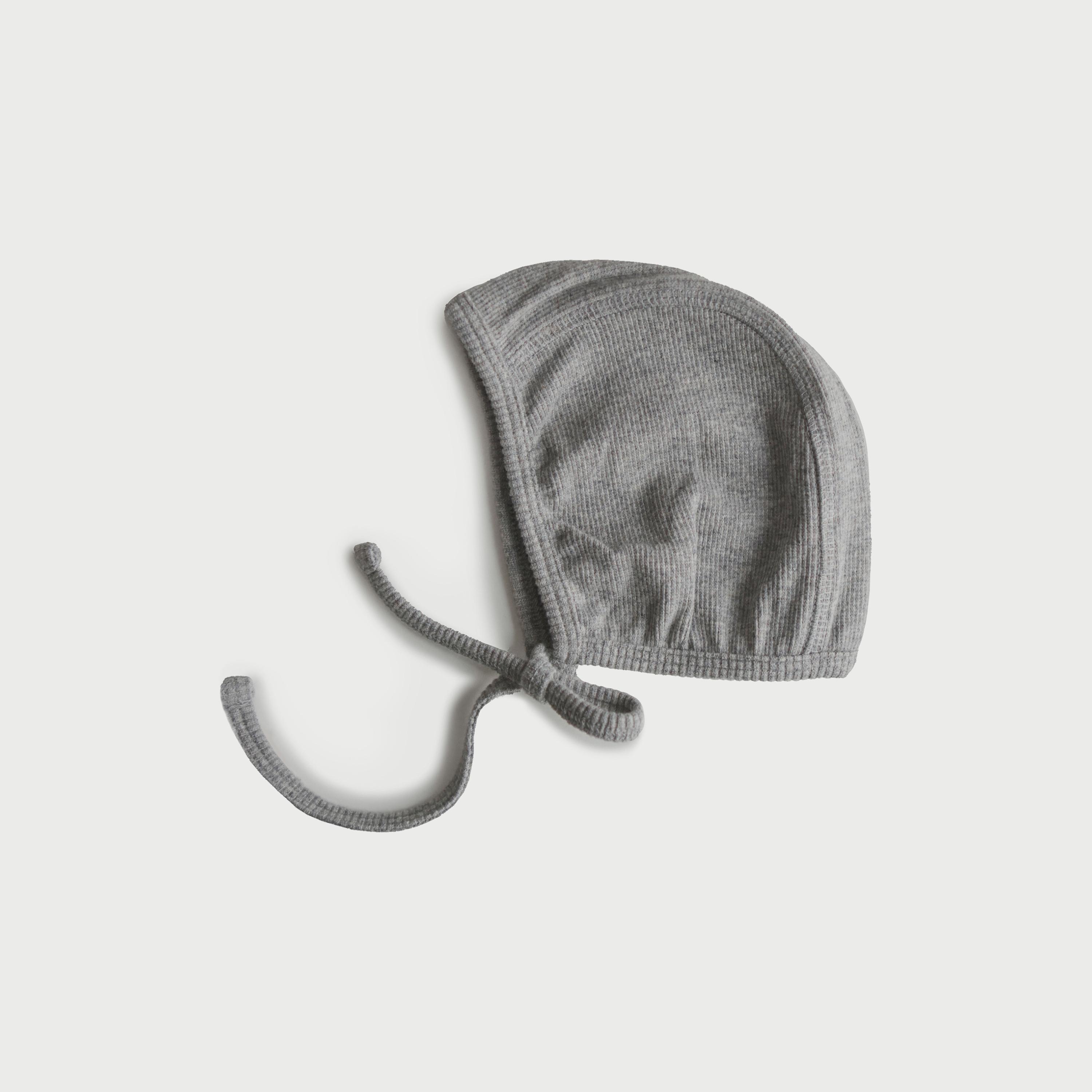 Mushie Ribbed Knotted Baby Bonnet Gray Melange-baby-boys-accessories-caps-image-1
