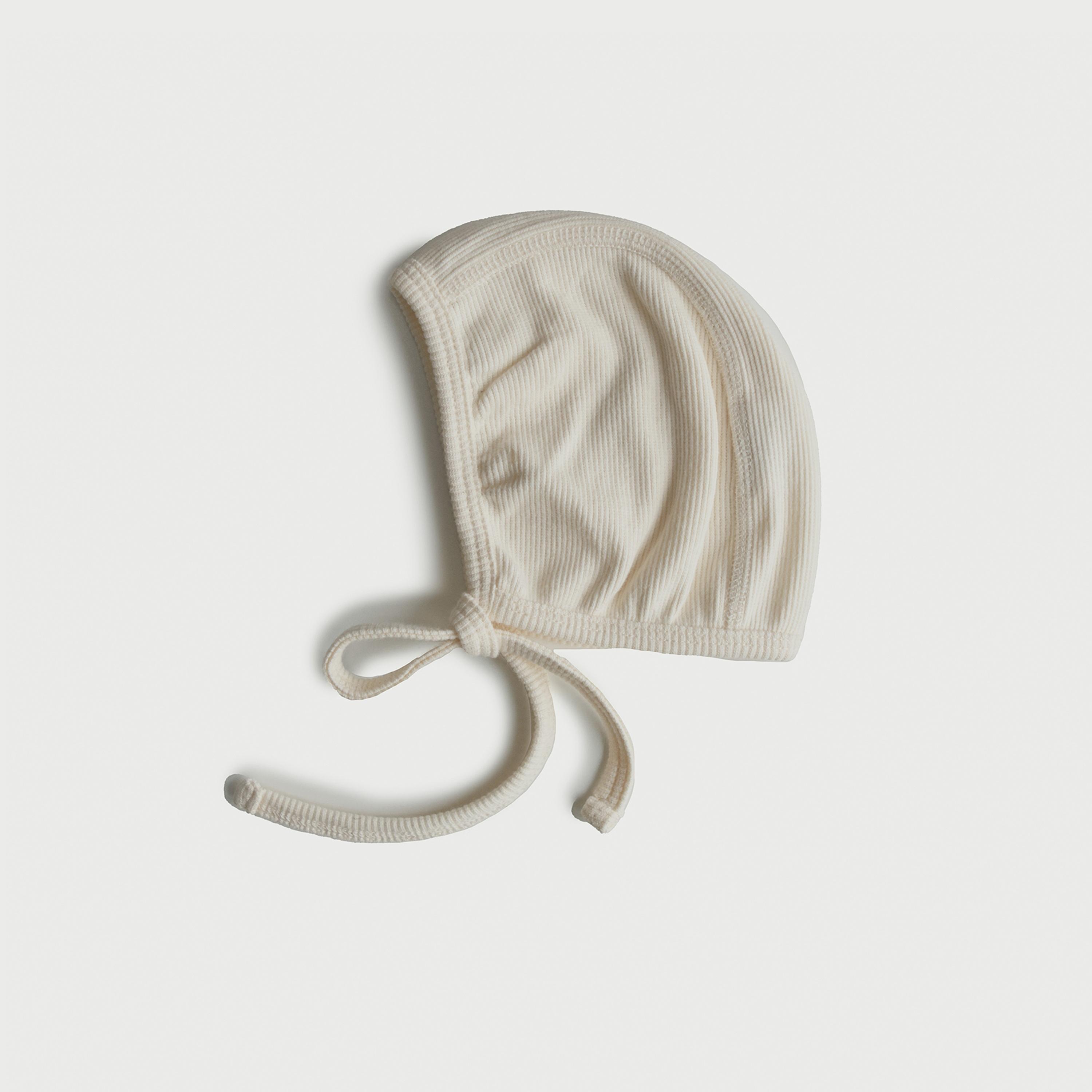 Mushie Ribbed Knotted Baby Bonnet Ivory-baby-boys-accessories-caps-image-1