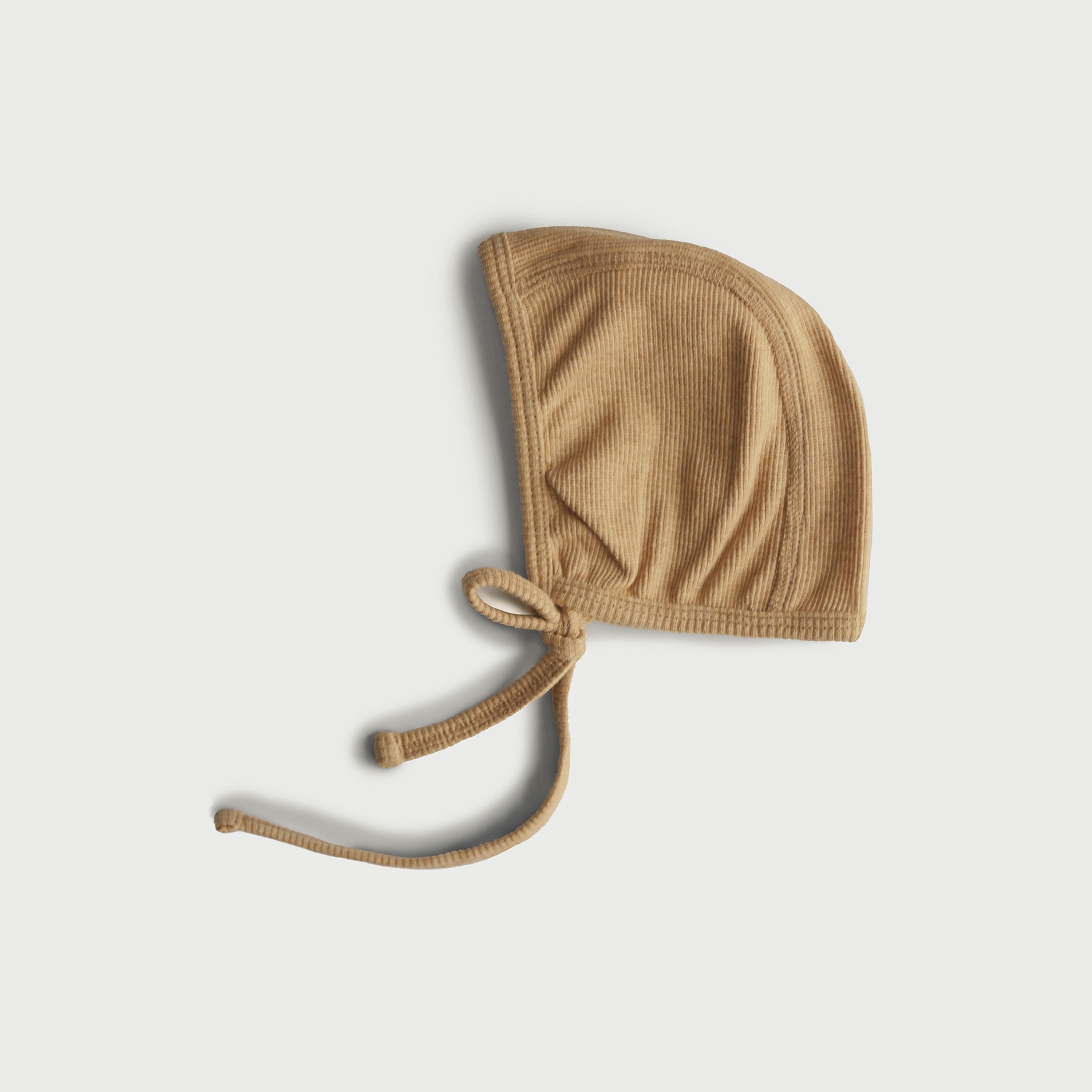 Mushie Ribbed Knotted Baby Bonnet Mustard Melange-baby-boys-accessories-caps-image-1