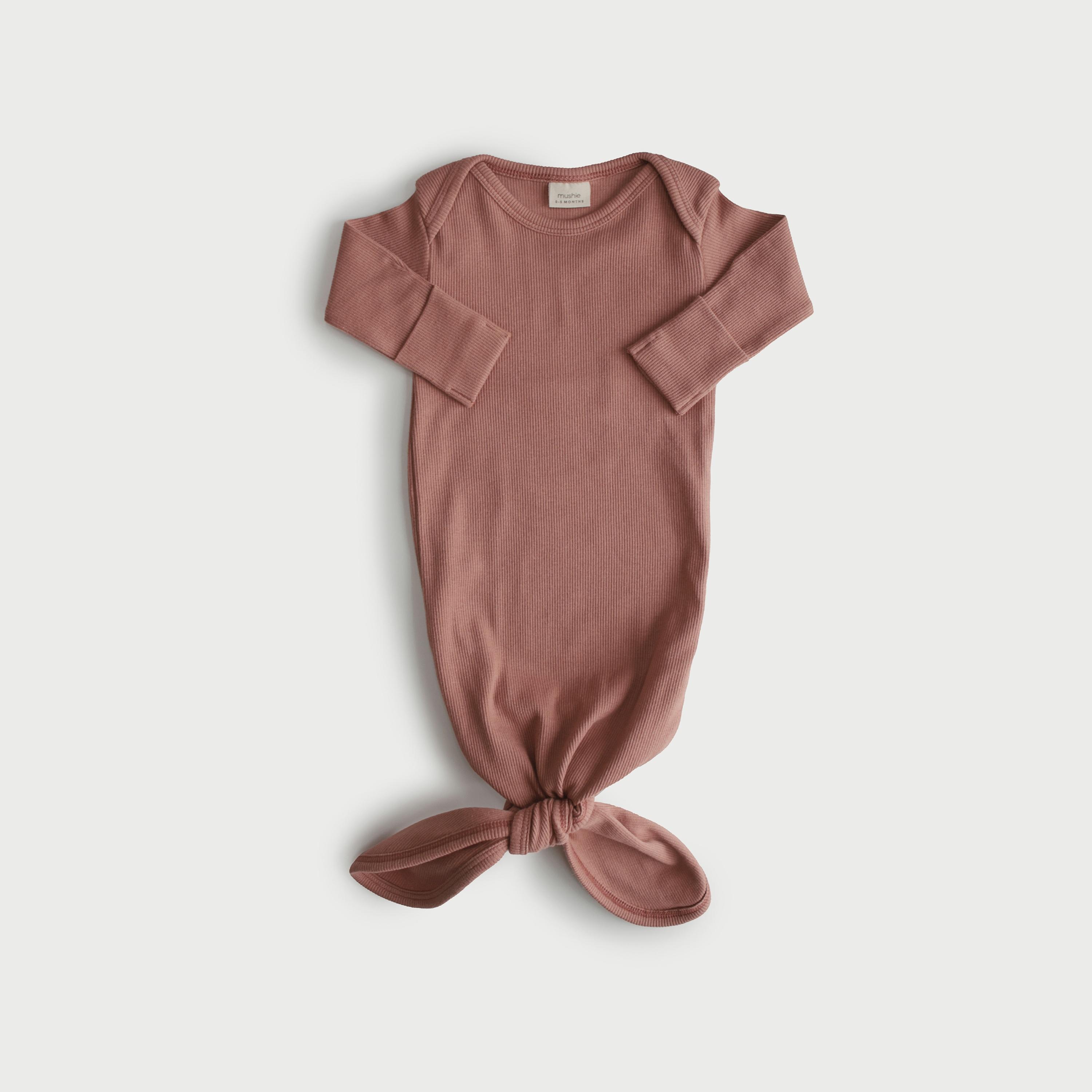 Mushie Ribbed Knotted Baby Gown Cedar-baby-girls-clothing-nightwear-sleepsuits-image-1