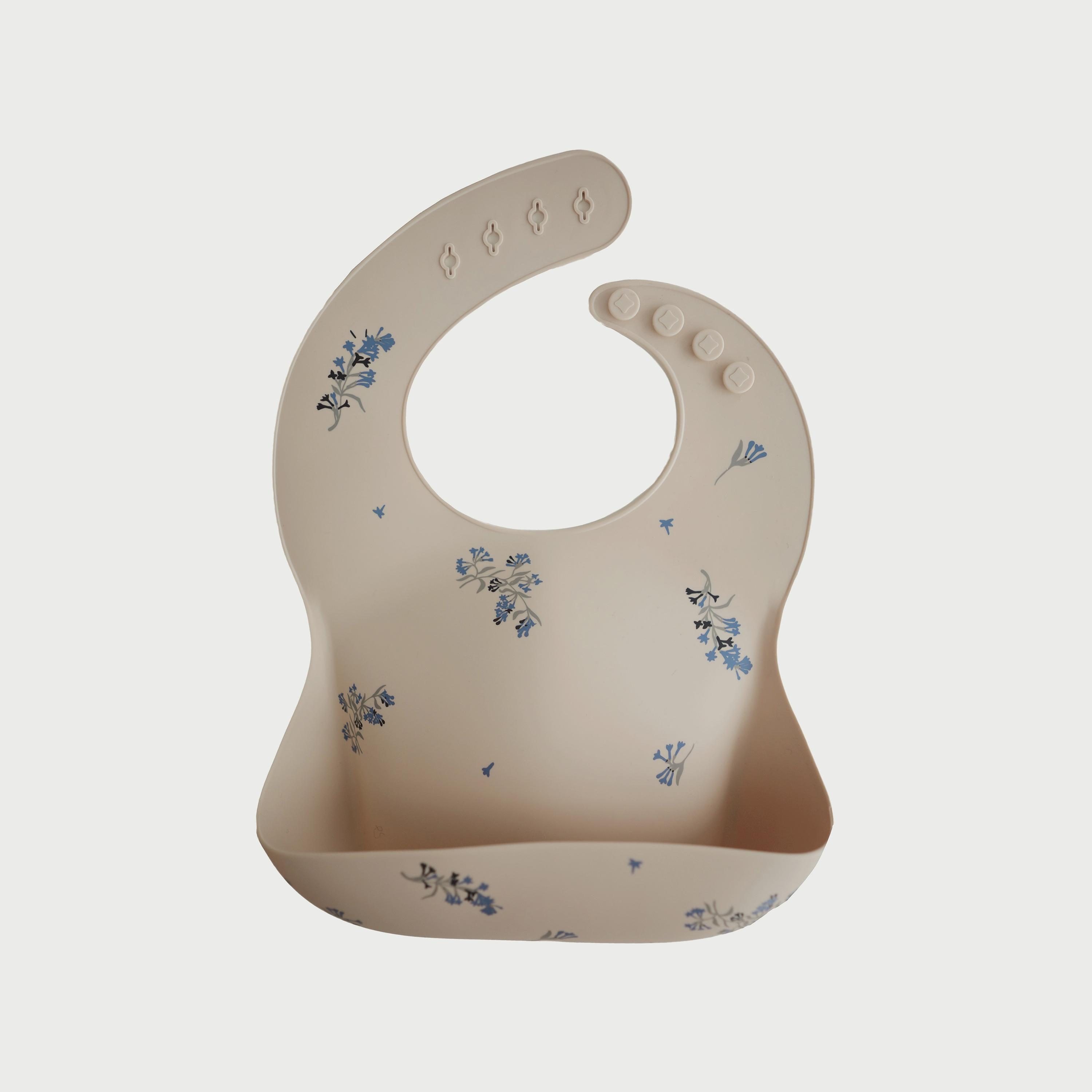 Mushie Silicone Bib Lilac Flowers-baby-feeding-bibs-image-1