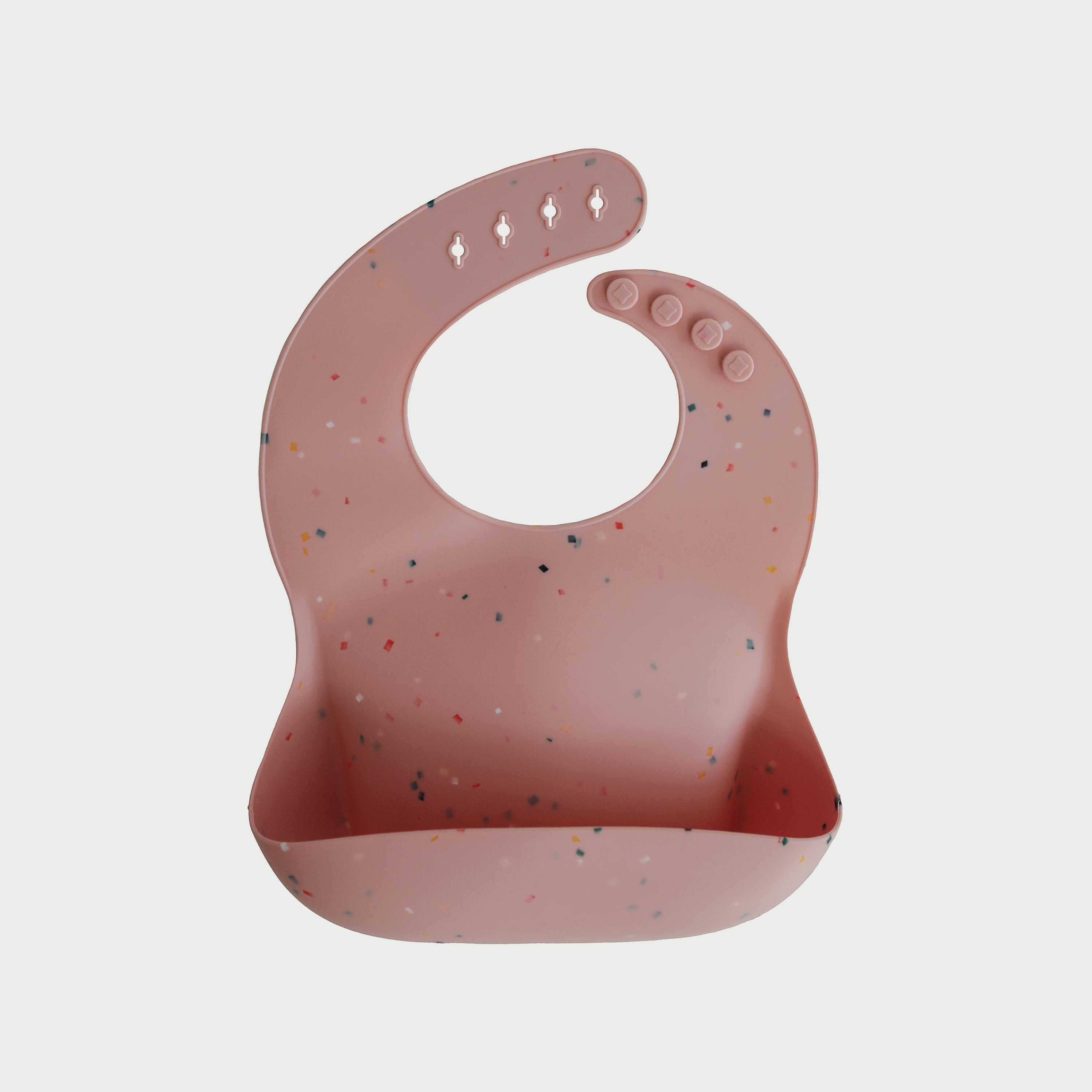 Mushie Silicone Bib Powder Pink Confetti-baby-feeding-bibs-image-1