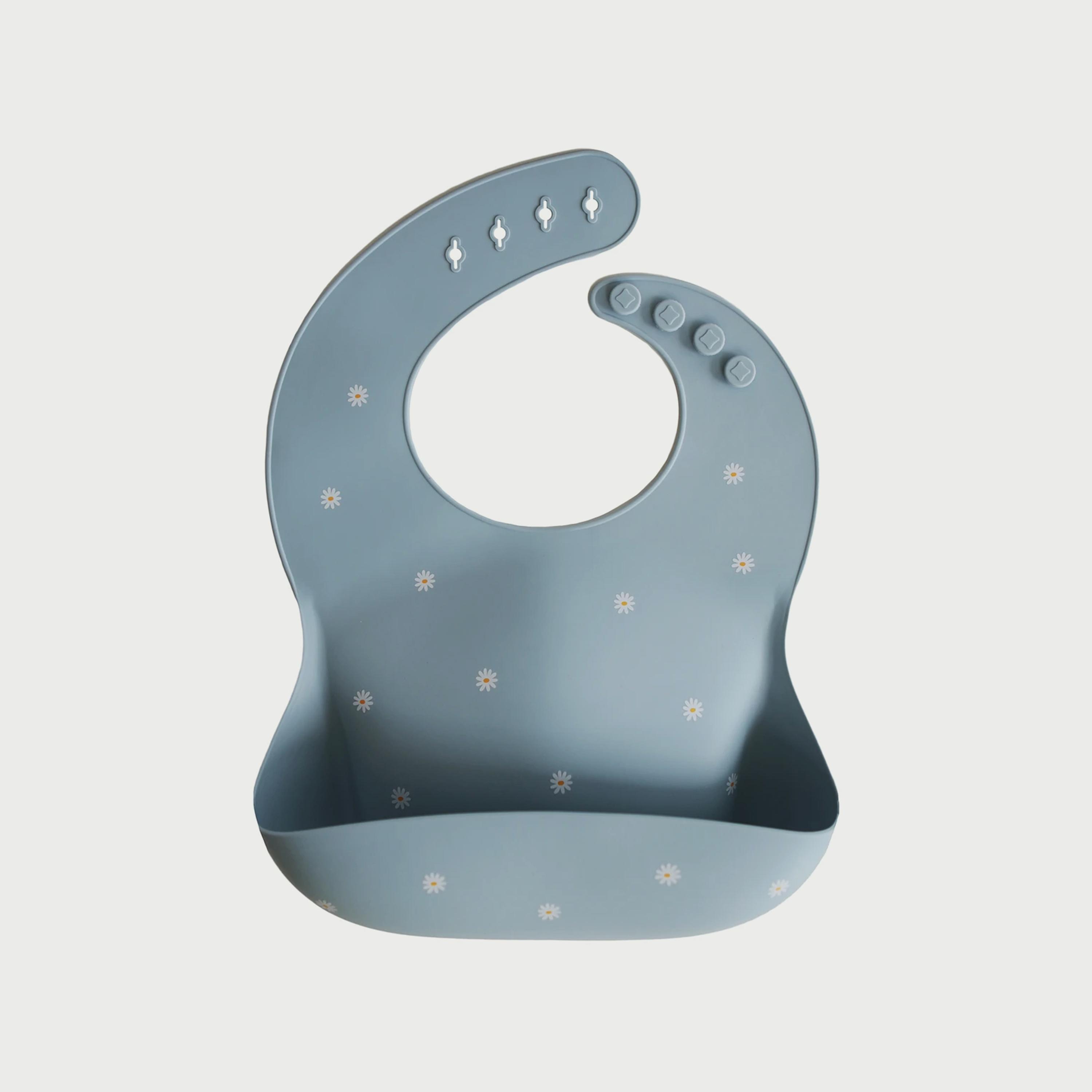 Mushie Silicone Bib White Daisy-baby-feeding-bibs-image-1