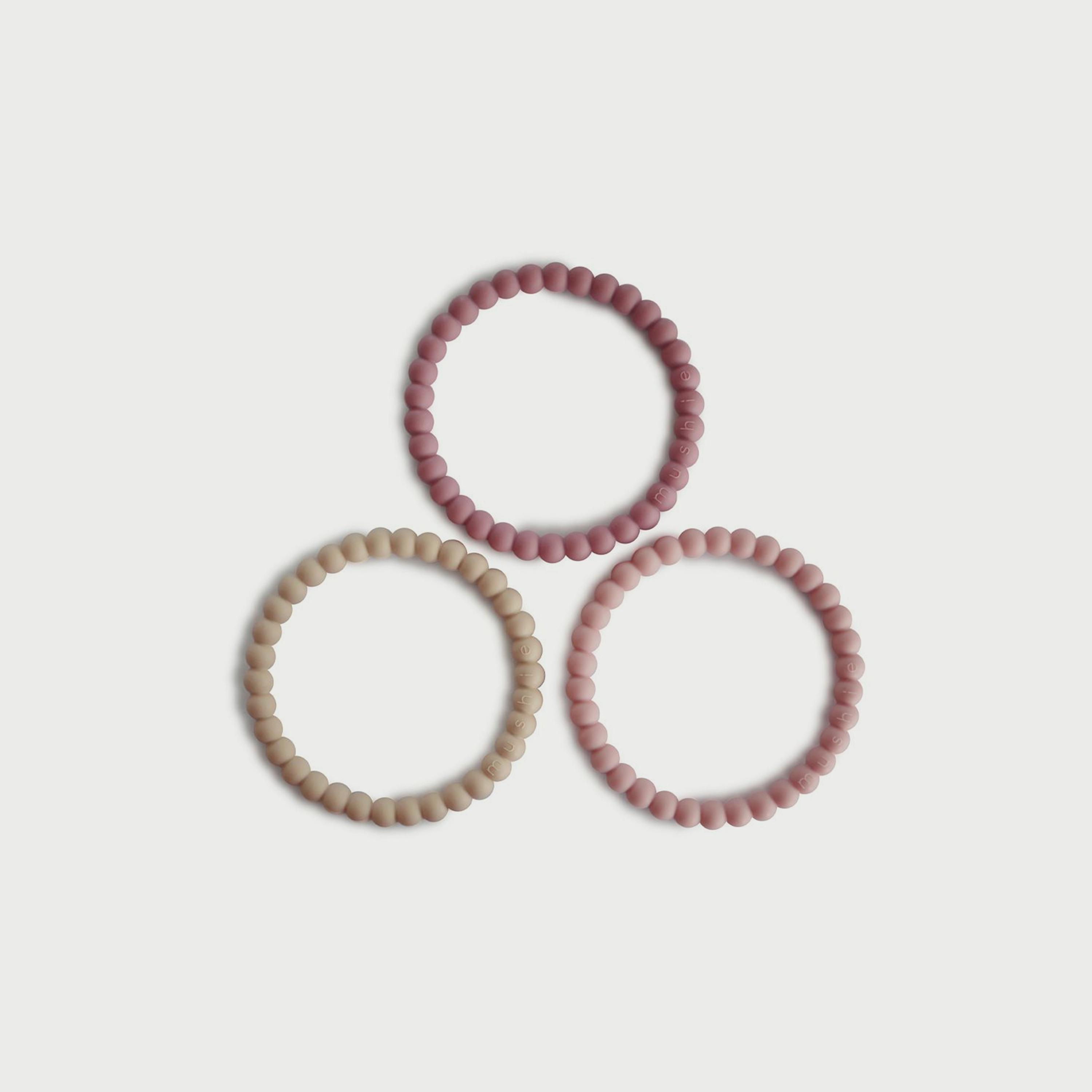 Mushie Silicone Pearl Teether Bracelets Linen/Peony/Pale Pink-baby-feeding-teethers-image-1