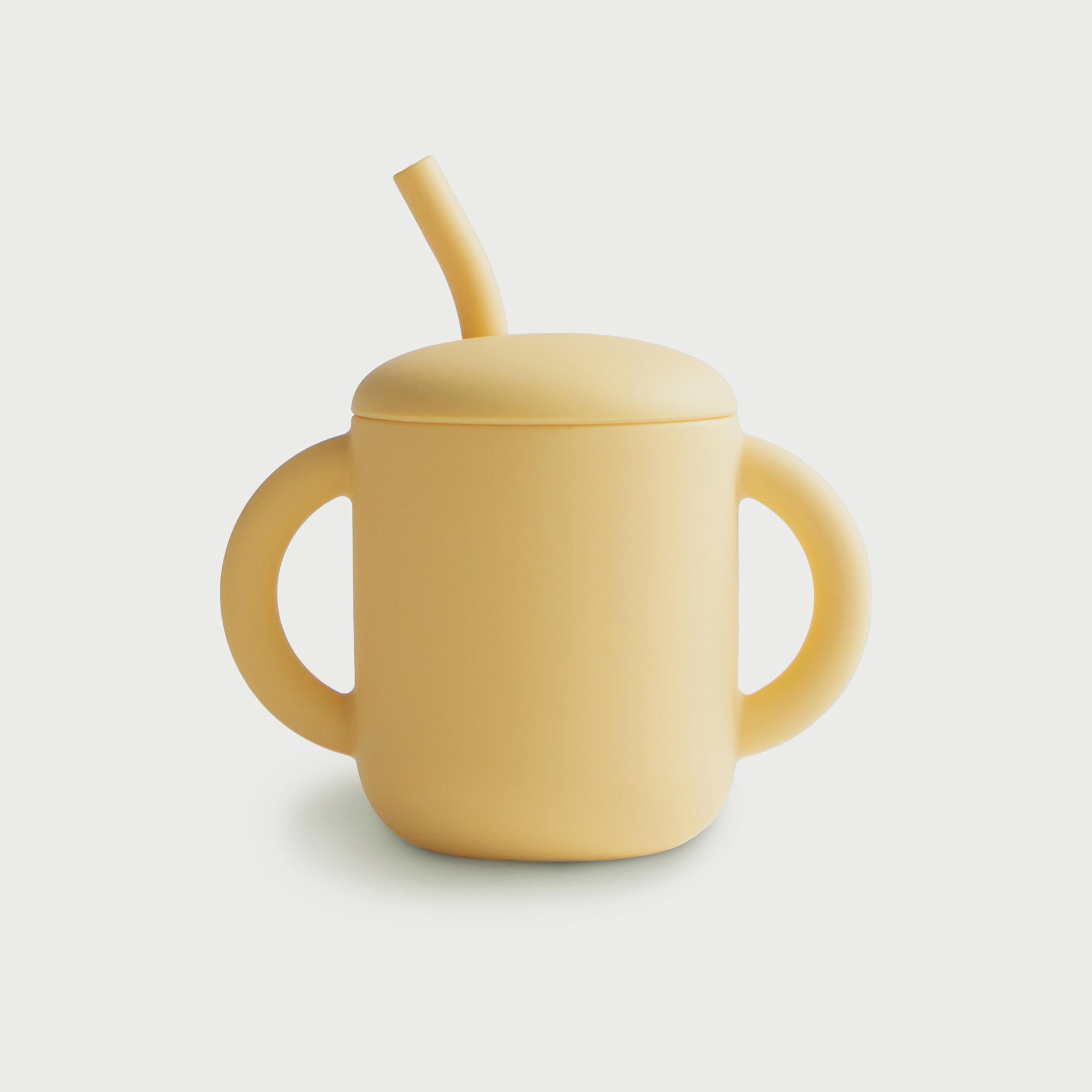 Mushie Silicone Training Cup + Straw Pale Daffodil-baby-feeding-mealtimeessentials-image-1