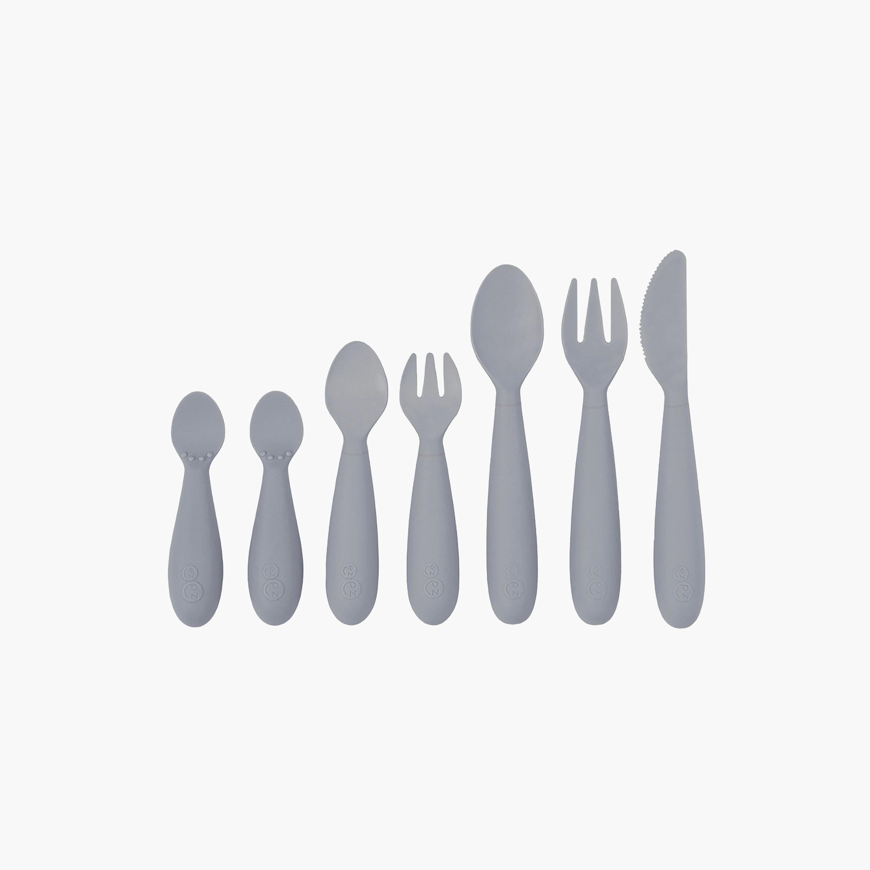 ezpz Developmental Utensil Set, Pewter-baby-feeding-mealtimeessentials-image-1