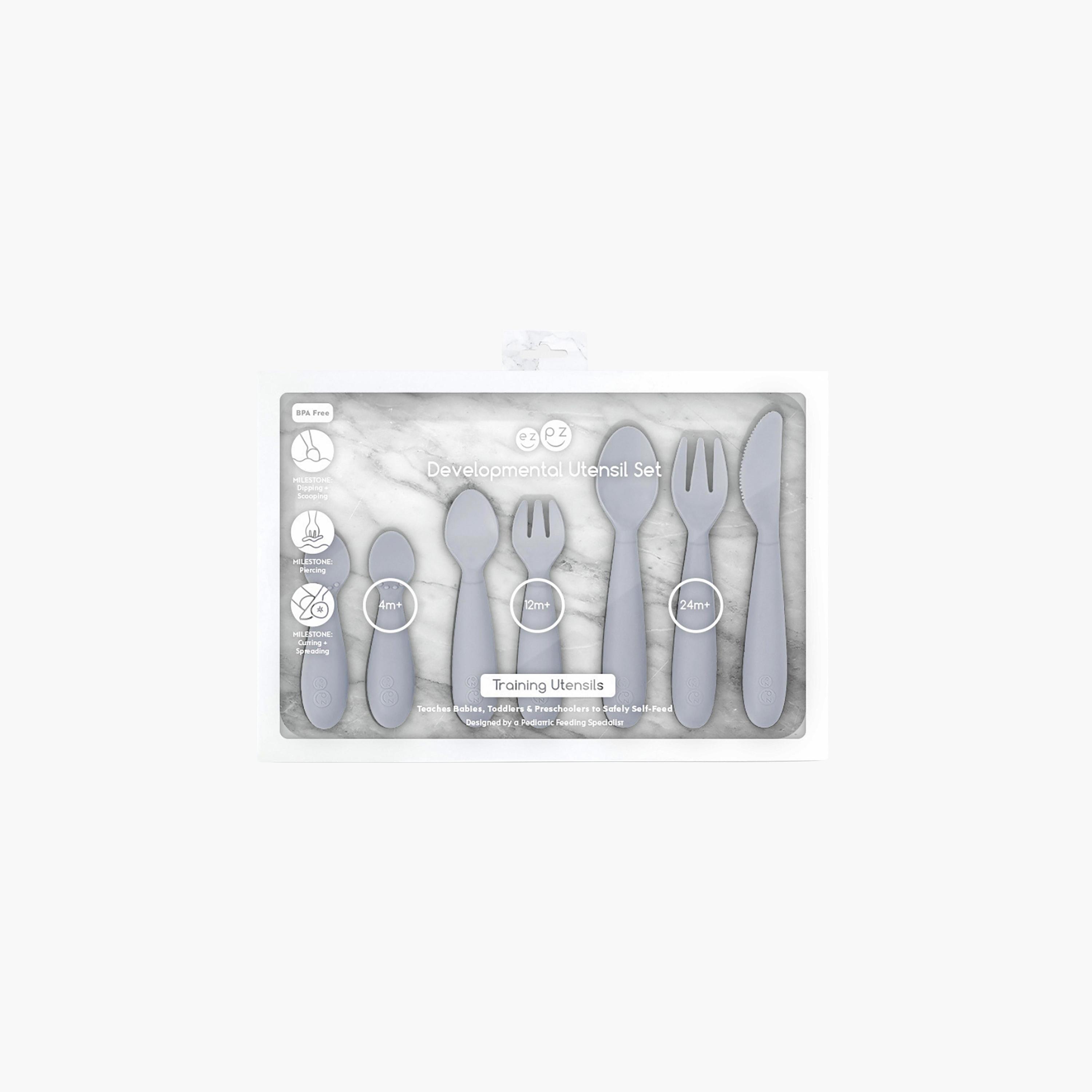 ezpz Developmental Utensil Set, Pewter-baby-feeding-mealtimeessentials-image-4