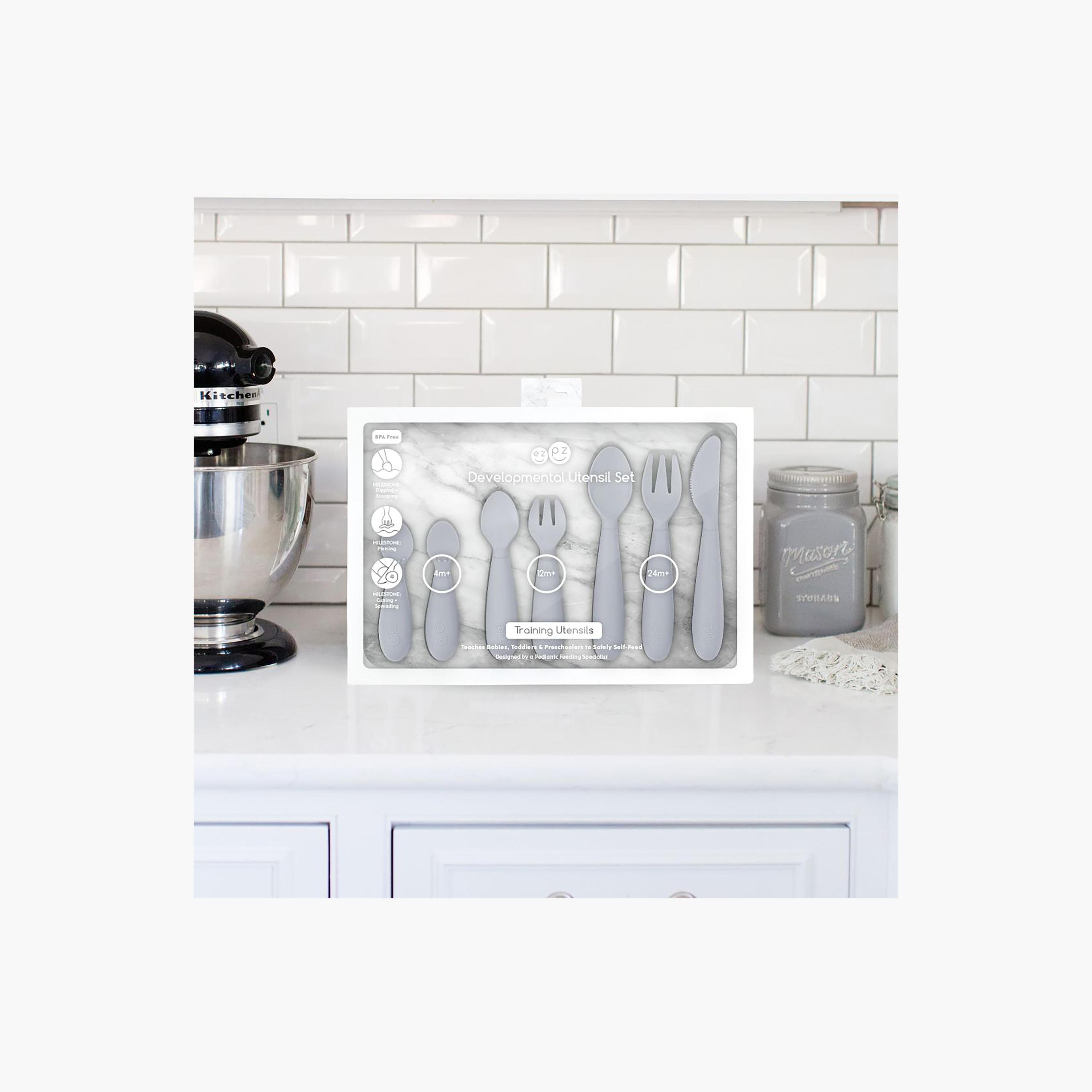 ezpz Developmental Utensil Set, Pewter-baby-feeding-mealtimeessentials-image-5