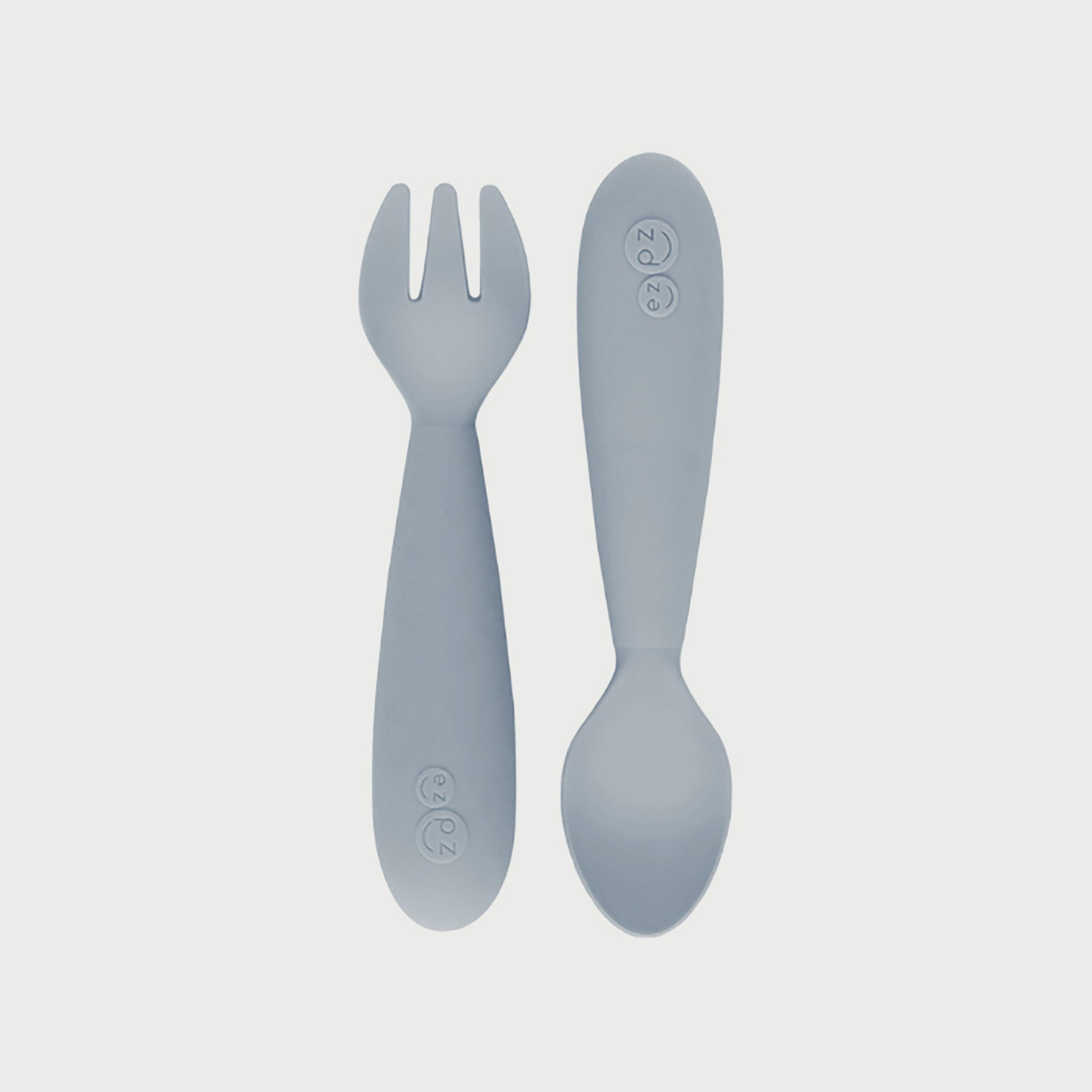 ezpz Mini Utensils (Spoon + Fork), Pewter-baby-feeding-mealtimeessentials-image-1