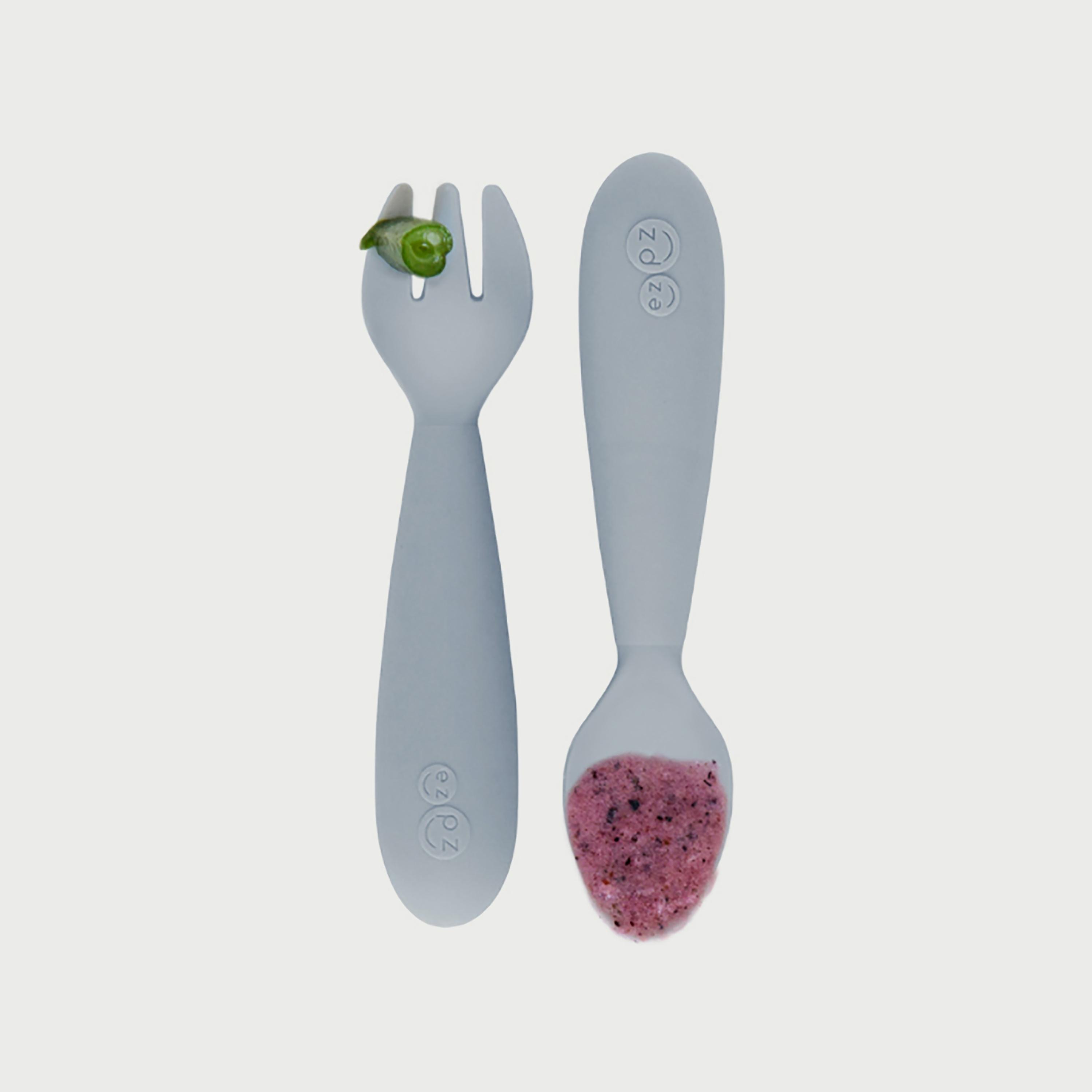 ezpz Mini Utensils (Spoon + Fork), Pewter-baby-feeding-mealtimeessentials-image-2