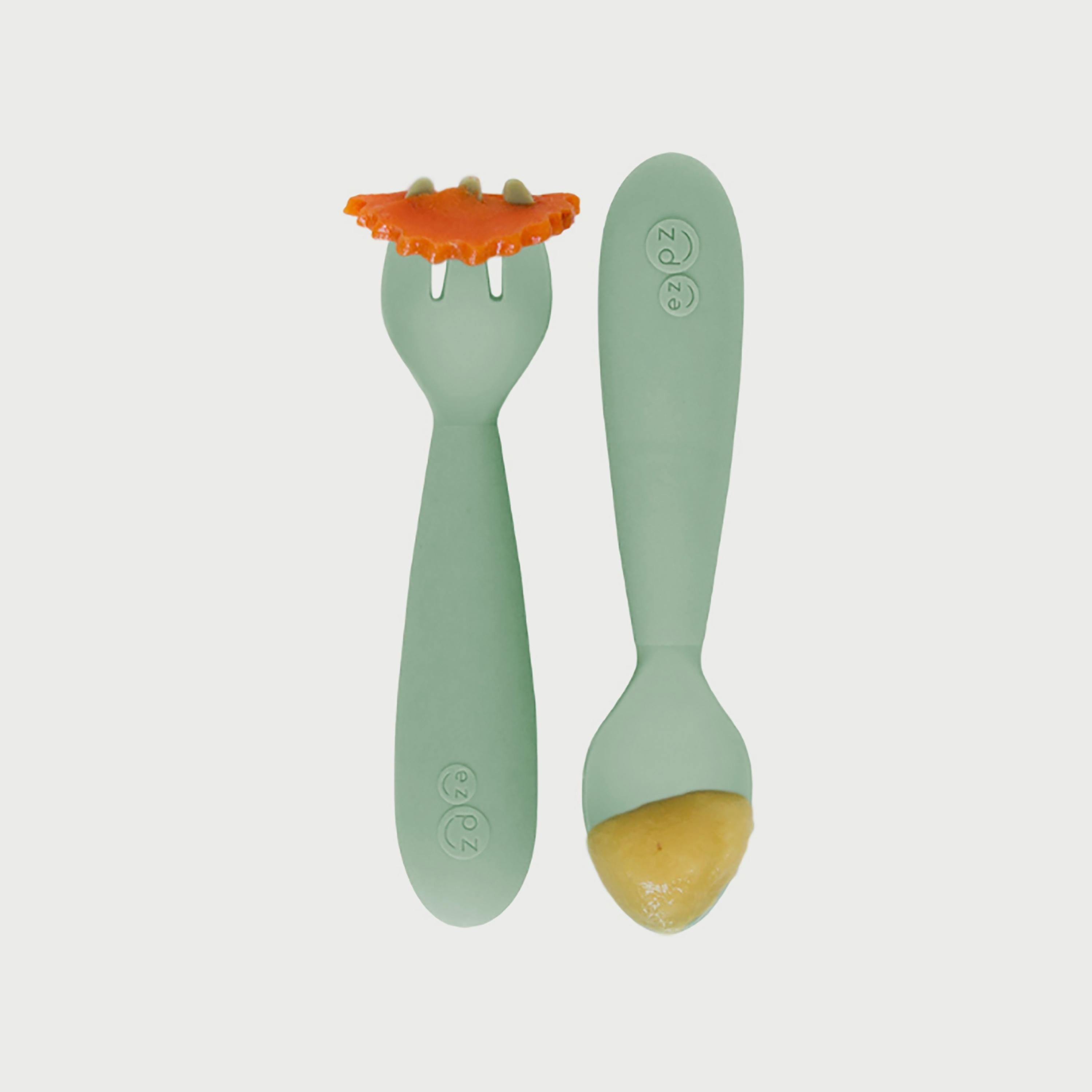 مجموعة أدوات المائدة (ملعقة وشوكة) من إيزي بيزي، اخضر مريمية-baby-feeding-mealtimeessentials-image-2