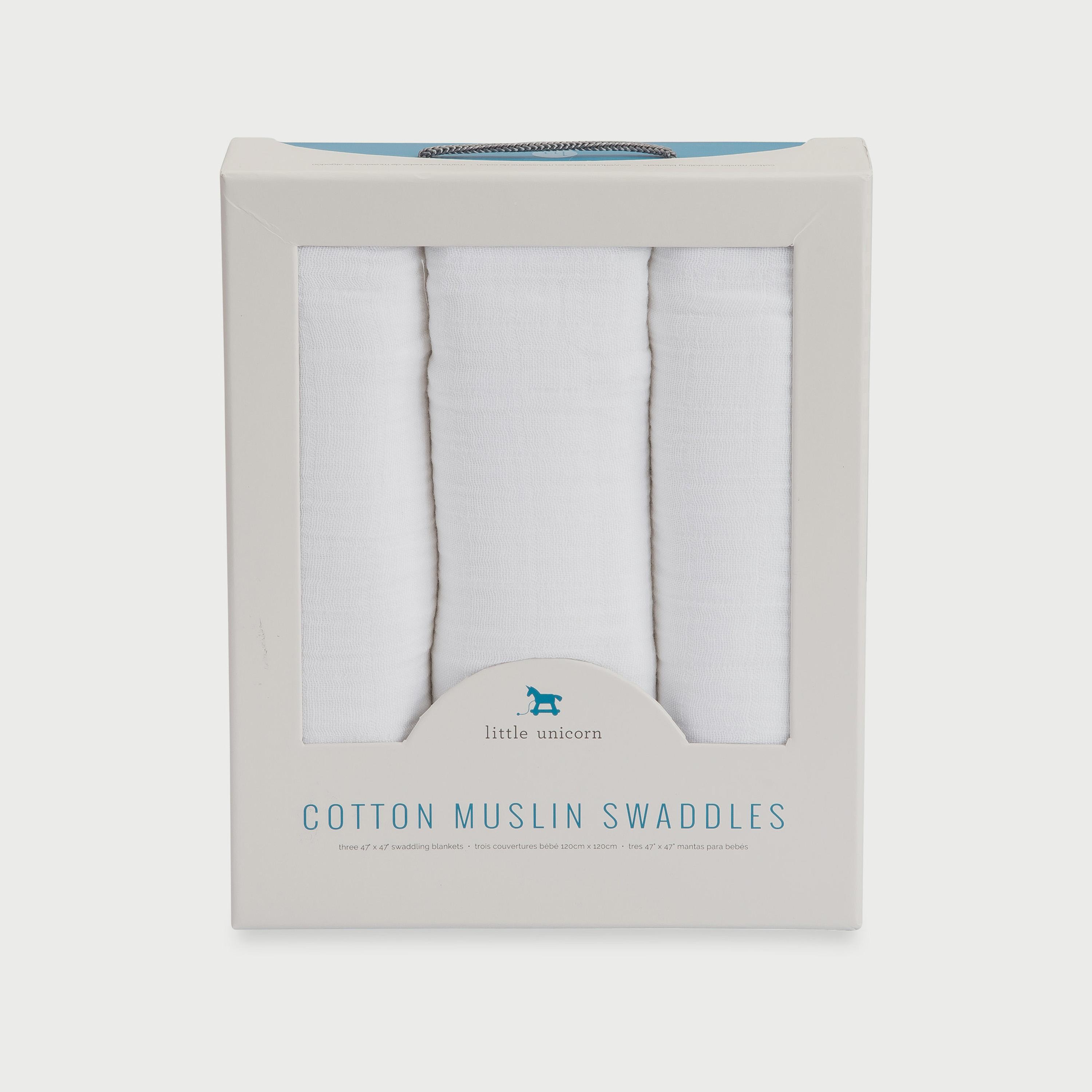 Little Unicorn 3-Piece Cotton Muslin Swaddle, White-baby-nursery-blanketsandswaddles-swaddlesandsleepingbags-image-2