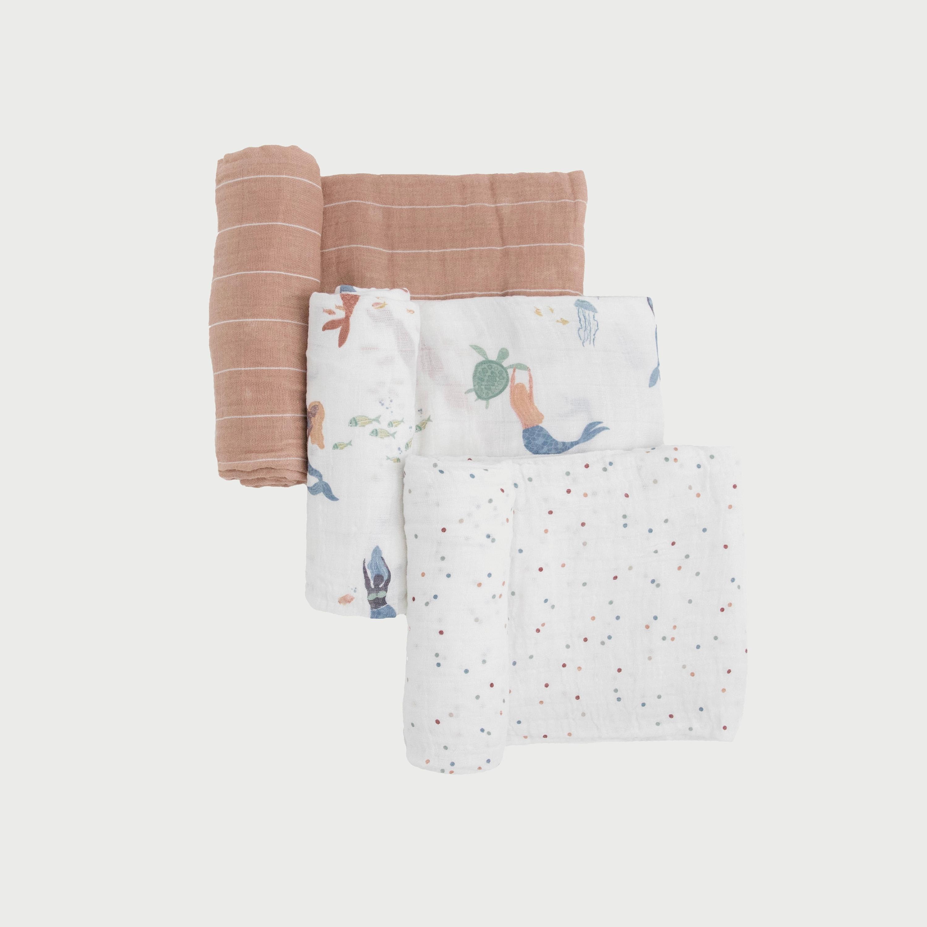 لفة شاش القطن 3 قطع من ليتل يوني كورن, حوريات البحر-baby-nursery-blanketsandswaddles-swaddlesandsleepingbags-image-5