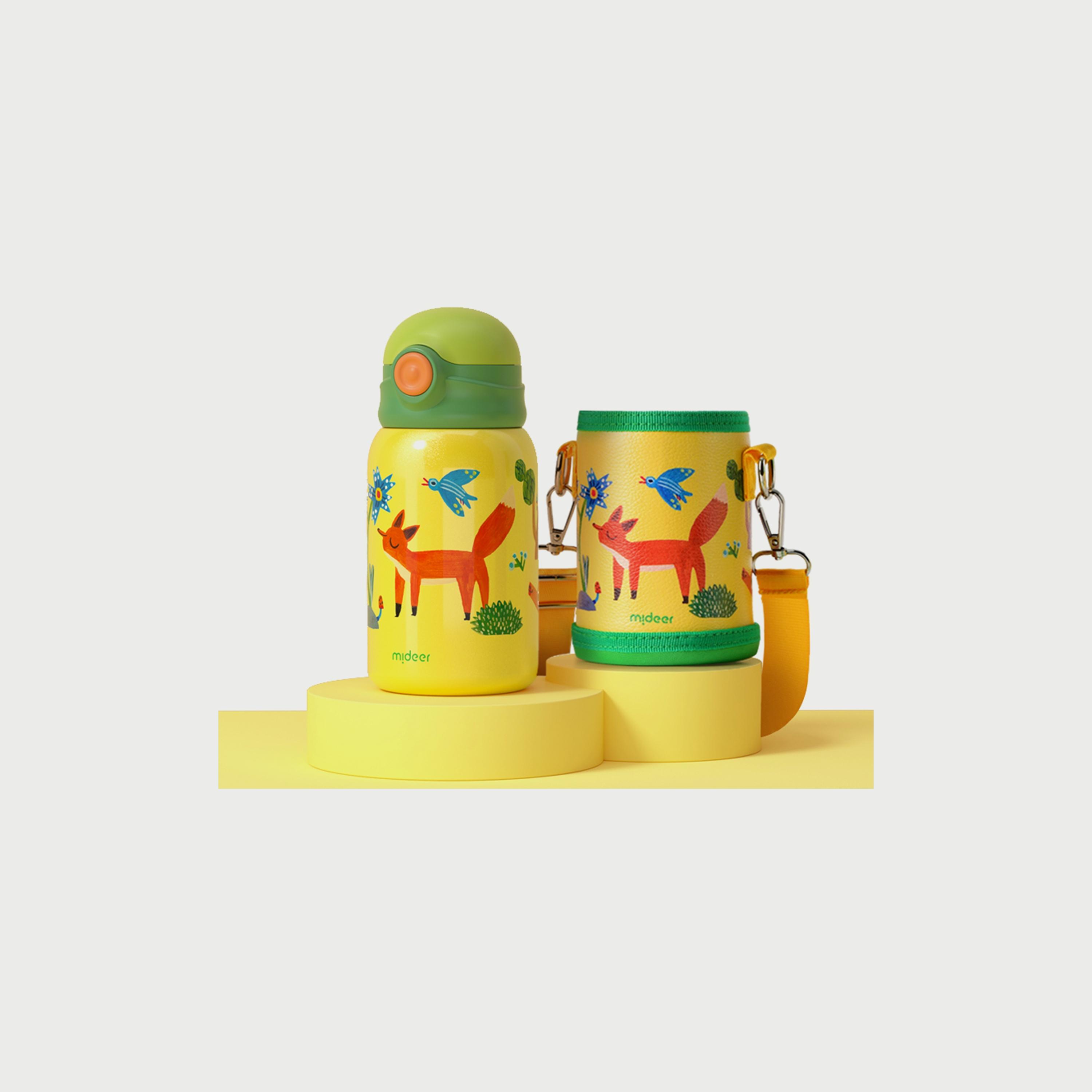 Mideer Vacuum Insulated Bottle 450ml With Bottle Holder, Little Fox-school-waterbottles-image-1