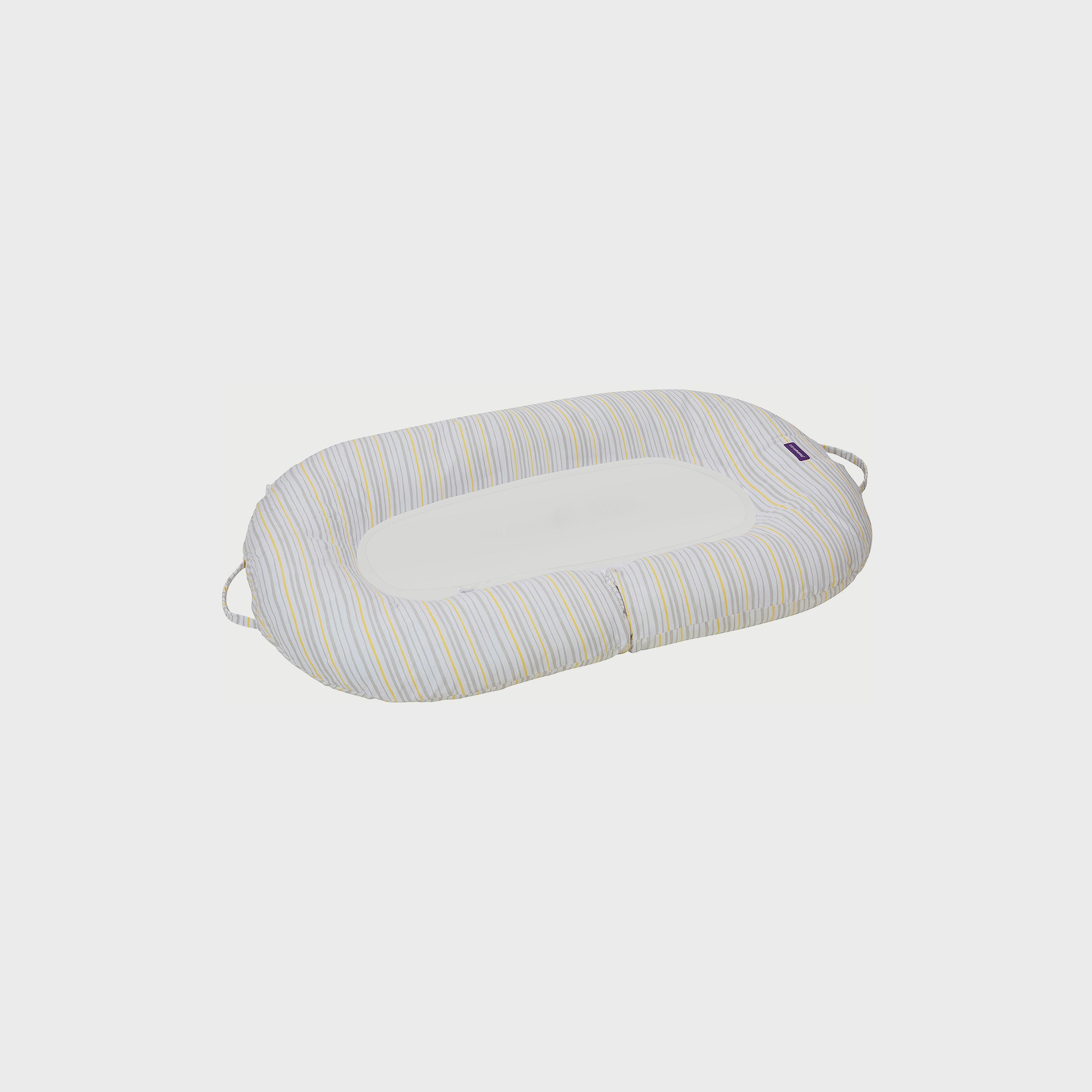 Clevamama Mum2Me Maternity Pillow & Baby Pod, Grey/Yellow Stripes-baby-nursery-furniture-cribsandbeds-cribaccessories-image-1