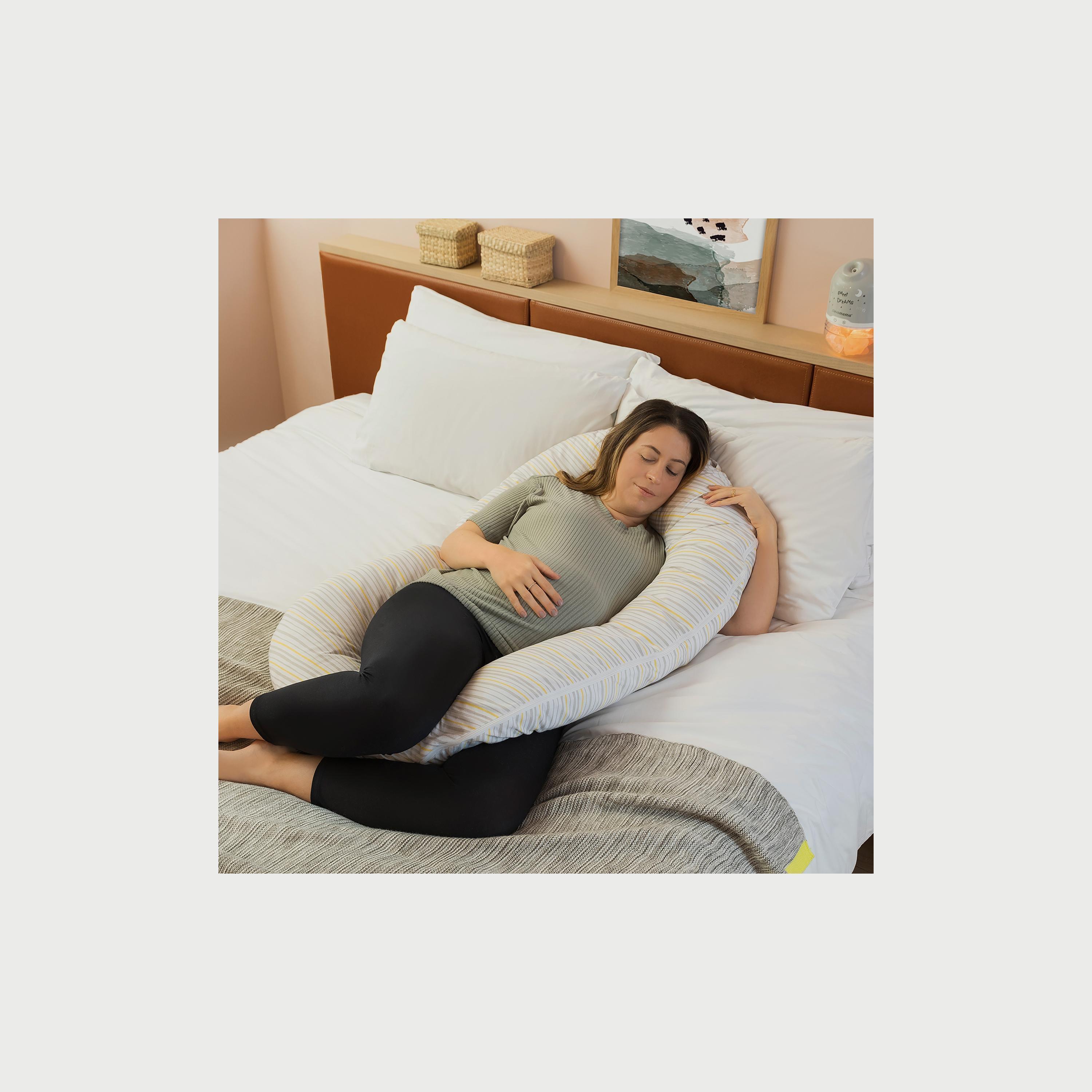 Clevamama Mum2Me Maternity Pillow & Baby Pod, Grey/Yellow Stripes-baby-nursery-furniture-cribsandbeds-cribaccessories-image-2