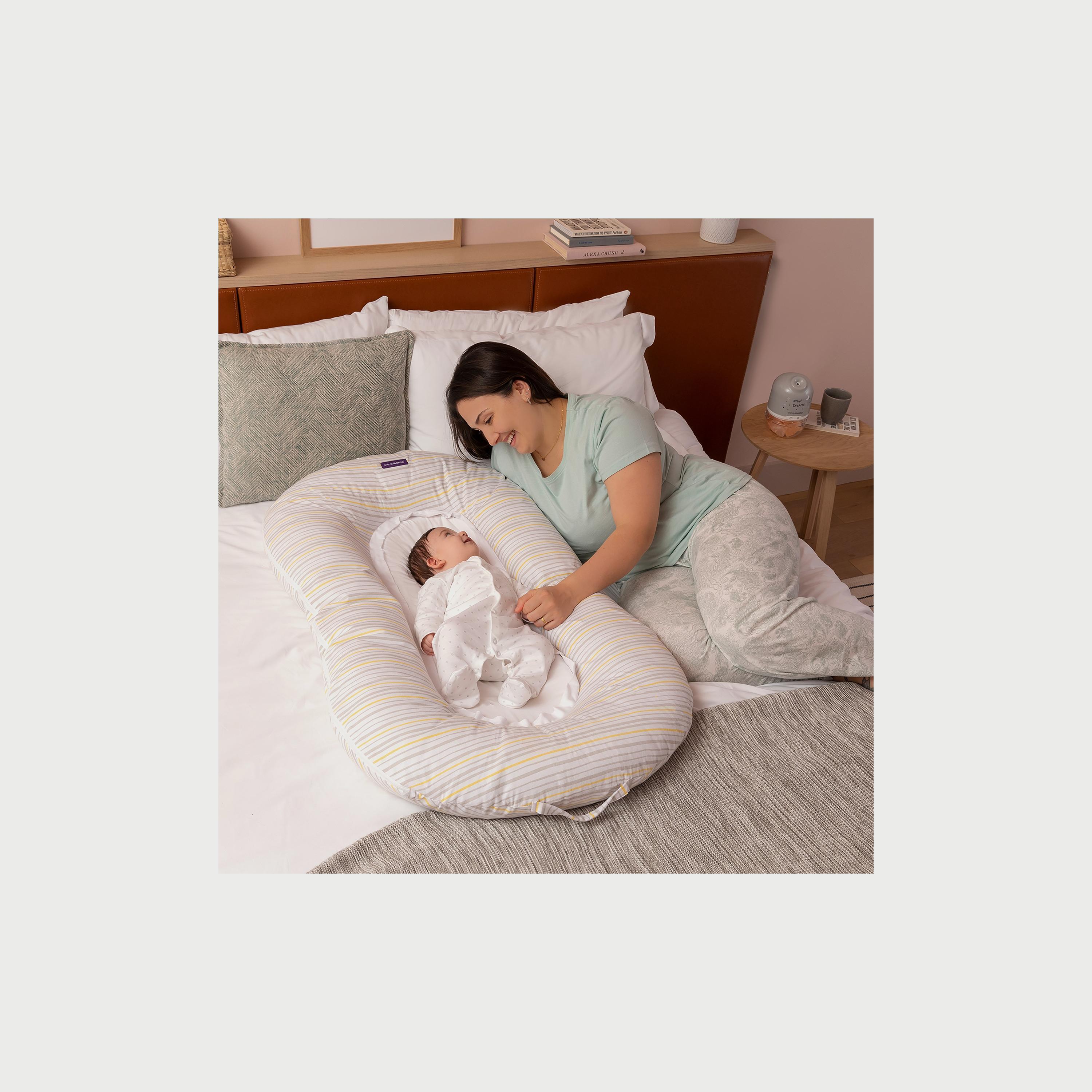 Clevamama Mum2Me Maternity Pillow & Baby Pod, Grey/Yellow Stripes-baby-nursery-furniture-cribsandbeds-cribaccessories-image-4