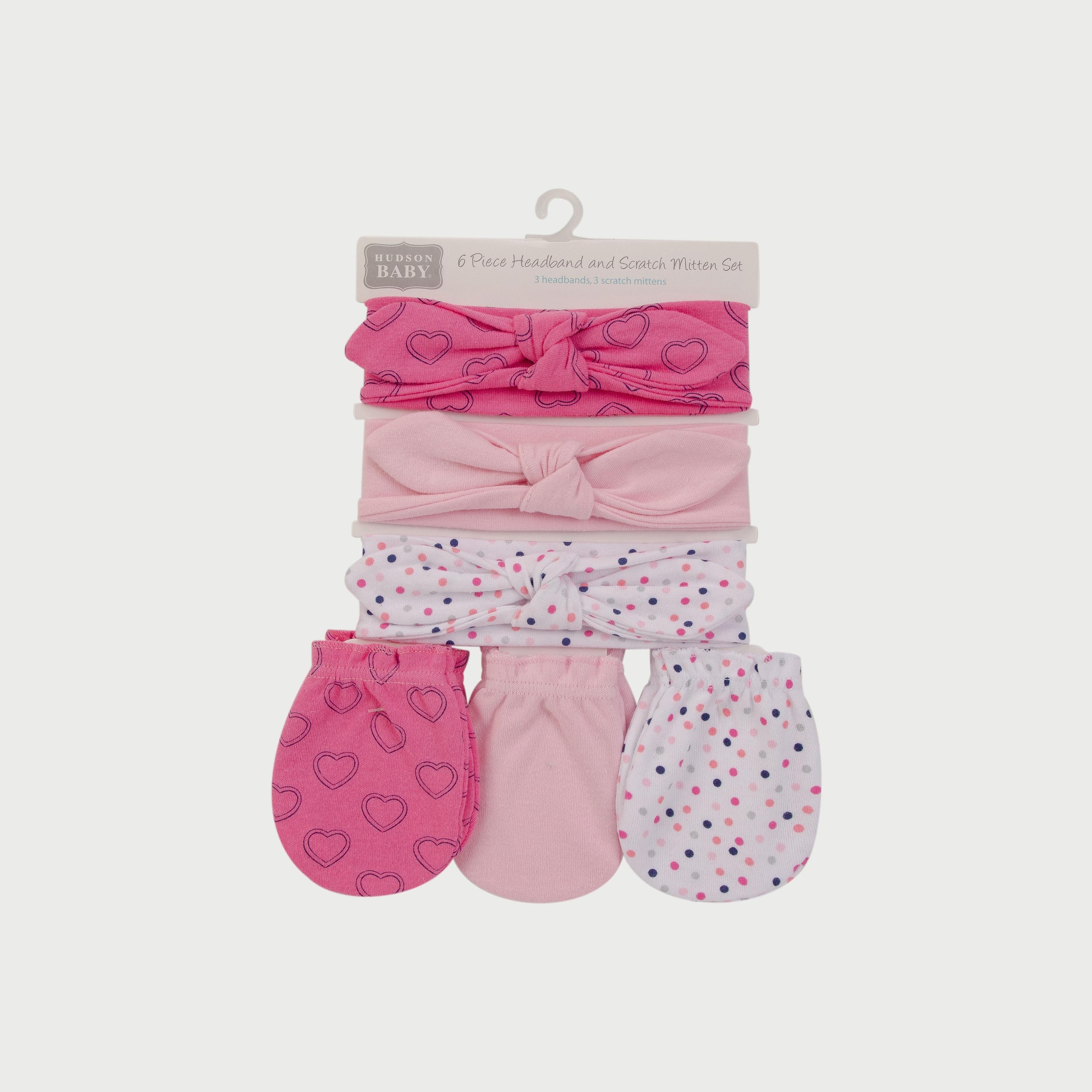 Hudson Baby 3-Piece Headband And 3-Piece Scratch Mitten Set, Navy Hearts-baby-girls-accessories-hairaccessories-image-4