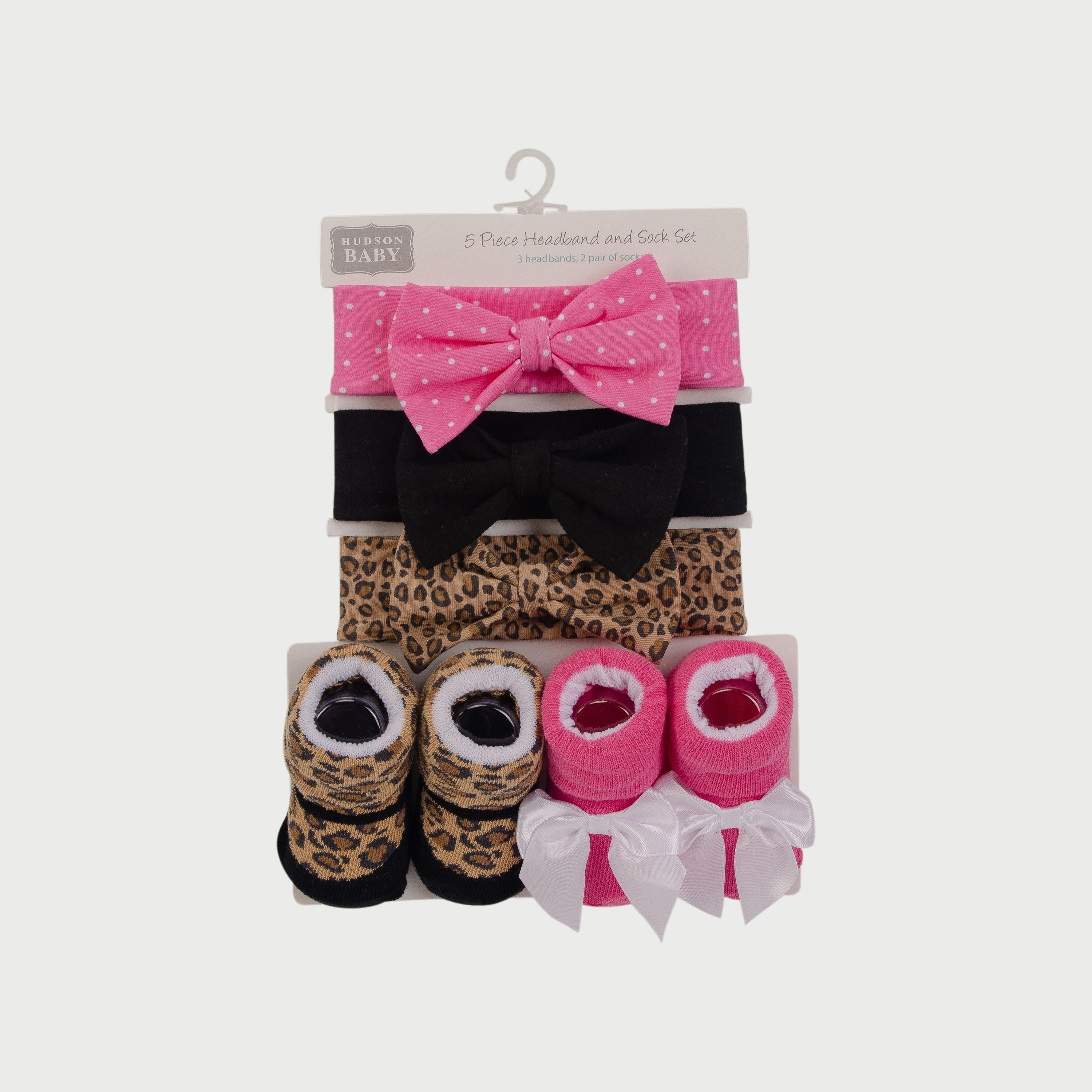 Hudson Baby 3-Piece Headband And 2-Piece Socks Set, Leopard-baby-girls-accessories-hairaccessories-image-4