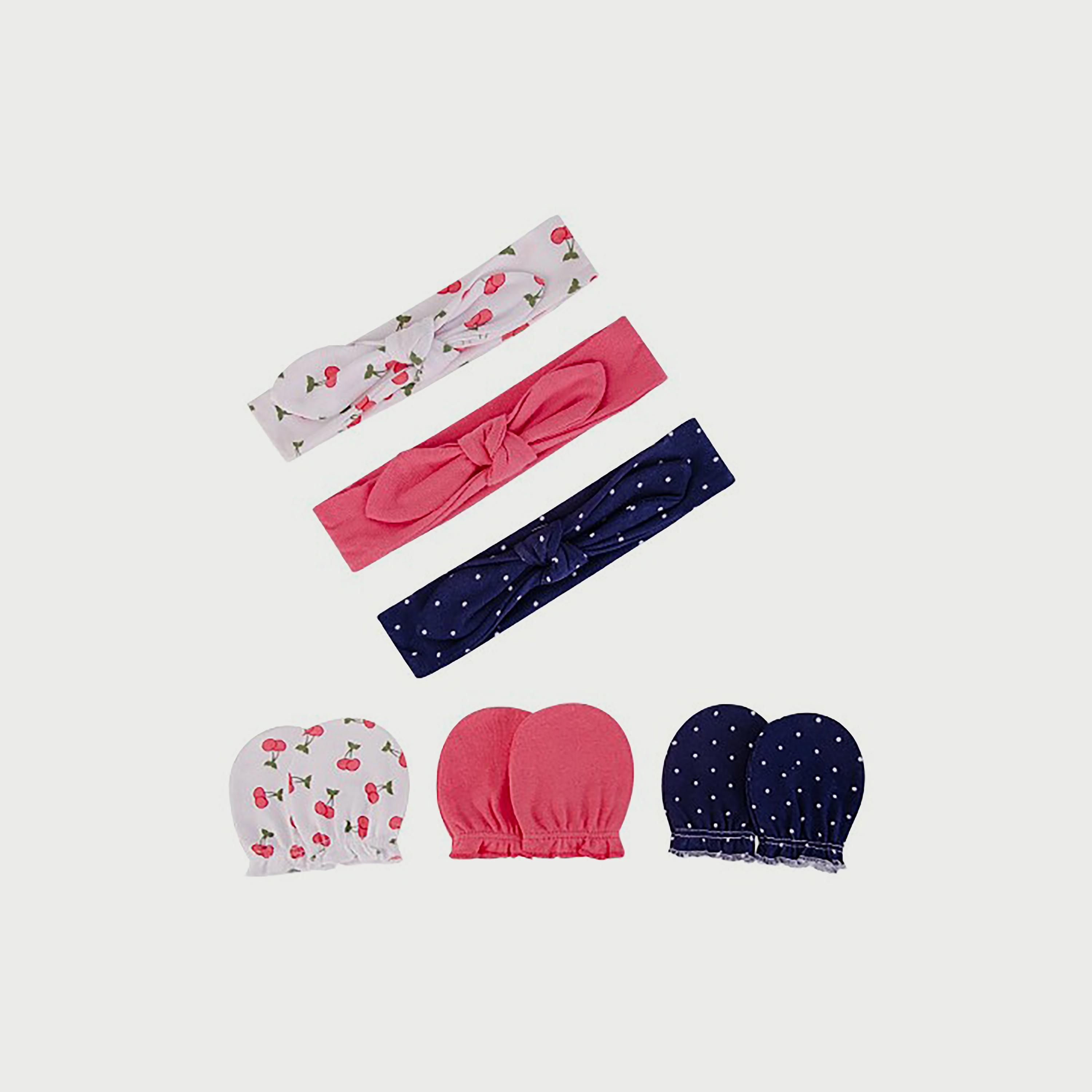 Hudson Baby 3-Piece Headband And 3-Piece Scratch Mitten Set, Cherries-baby-girls-accessories-hairaccessories-image-1