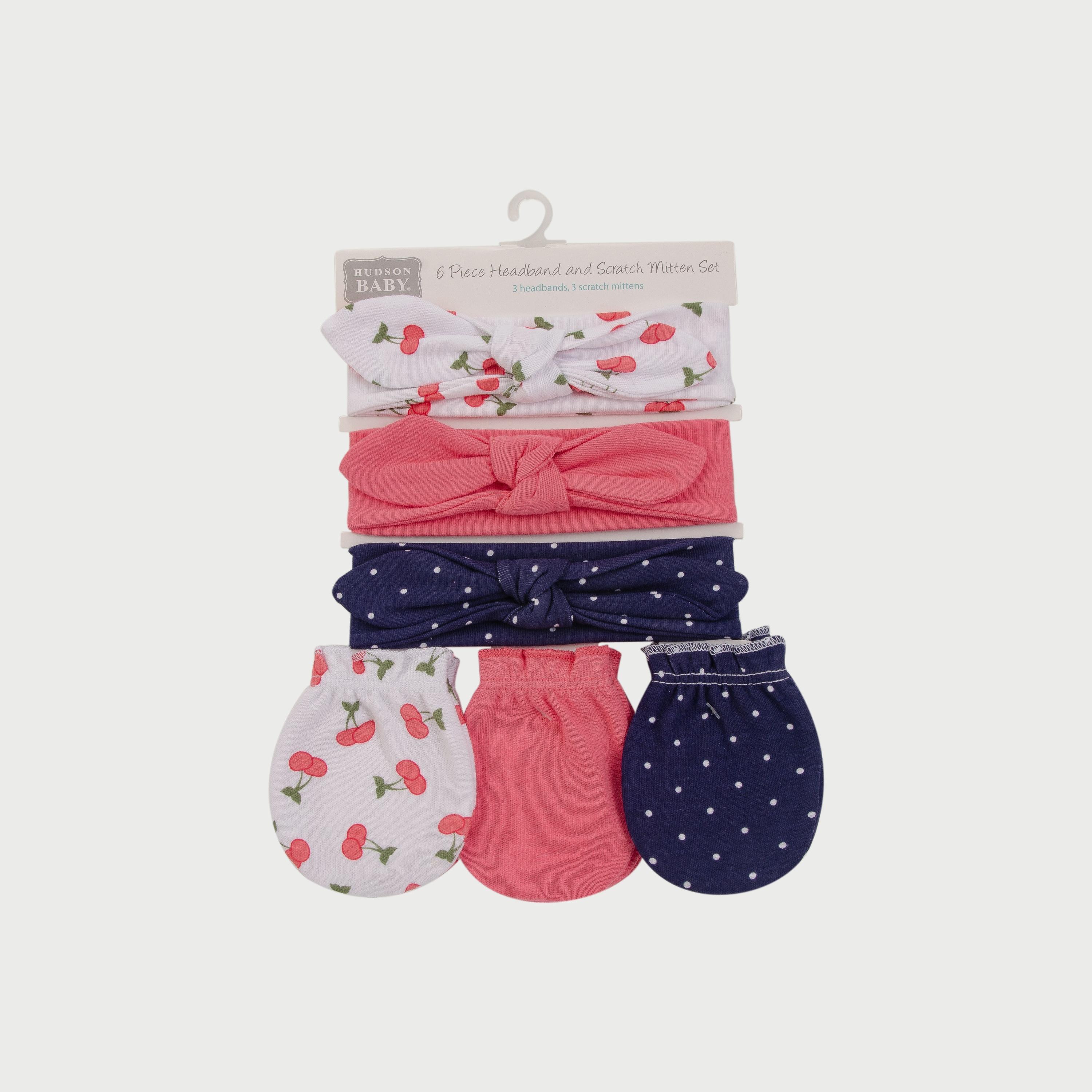 Hudson Baby 3-Piece Headband And 3-Piece Scratch Mitten Set, Cherries-baby-girls-accessories-hairaccessories-image-4