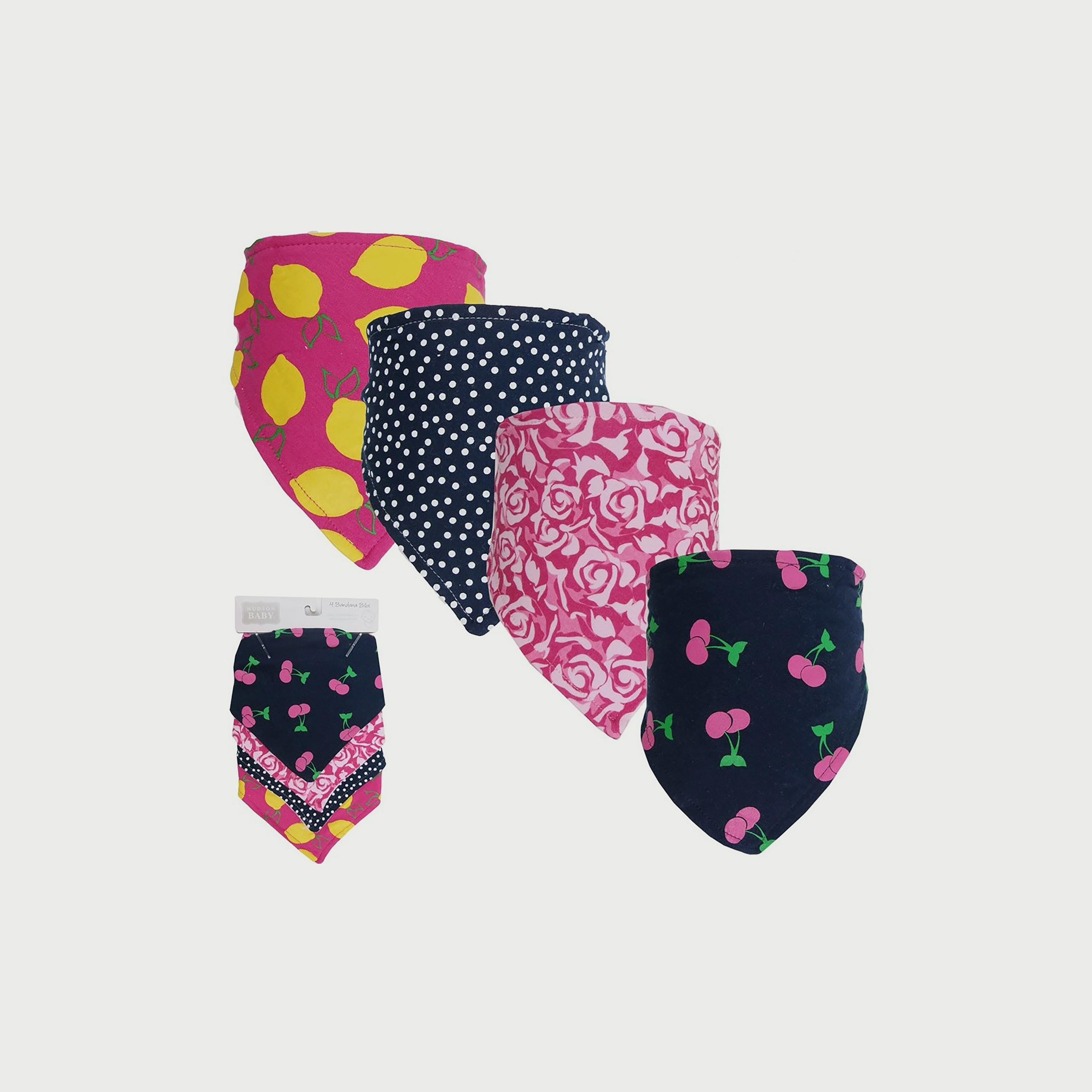 Hudson Baby Bandana Bib 4-Piece, Cherry-baby-feeding-bibs-image-1