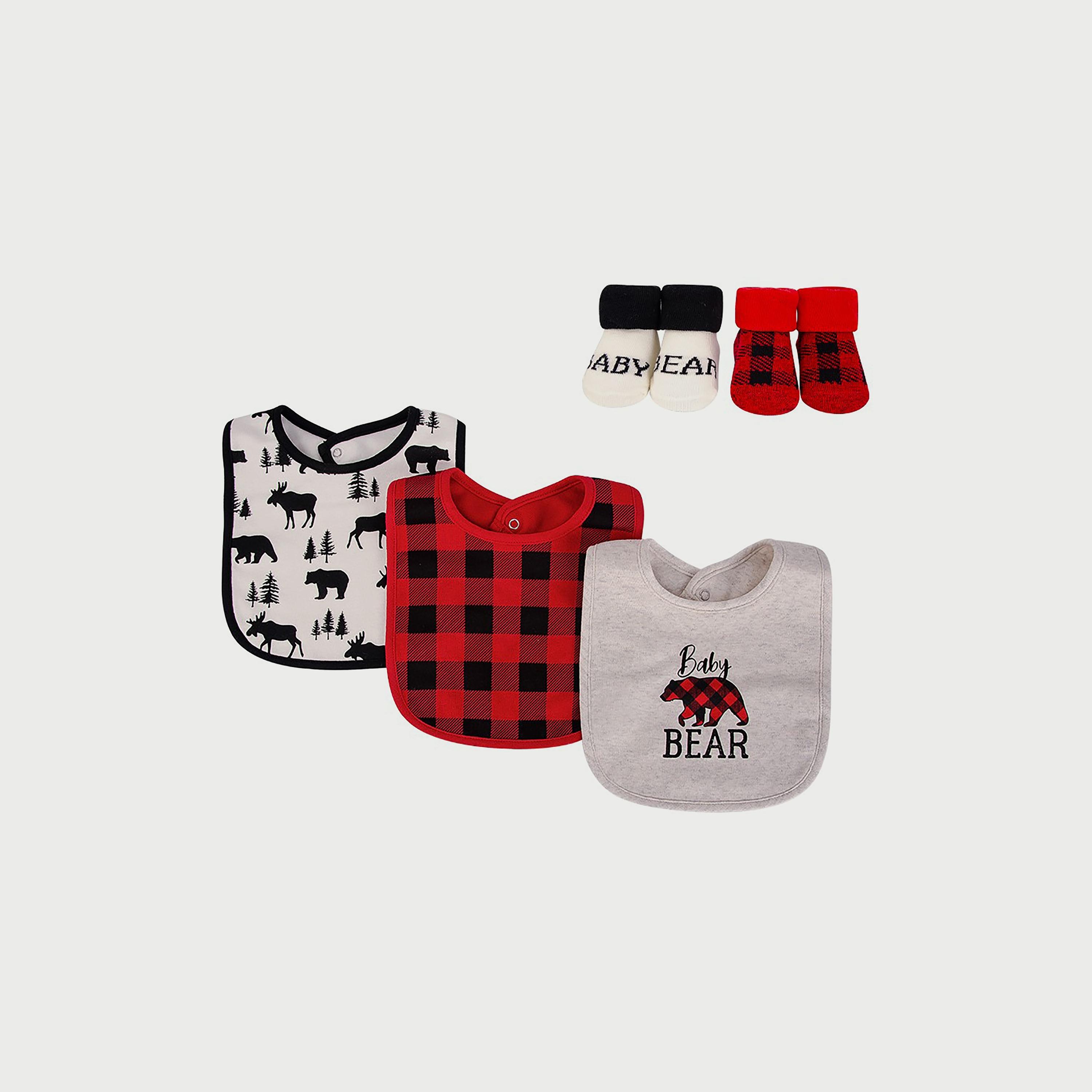 Hudson Baby Bib & Socks Set 5-Piece Baby Bear Plaid-baby-boys-accessories-socks-image-1