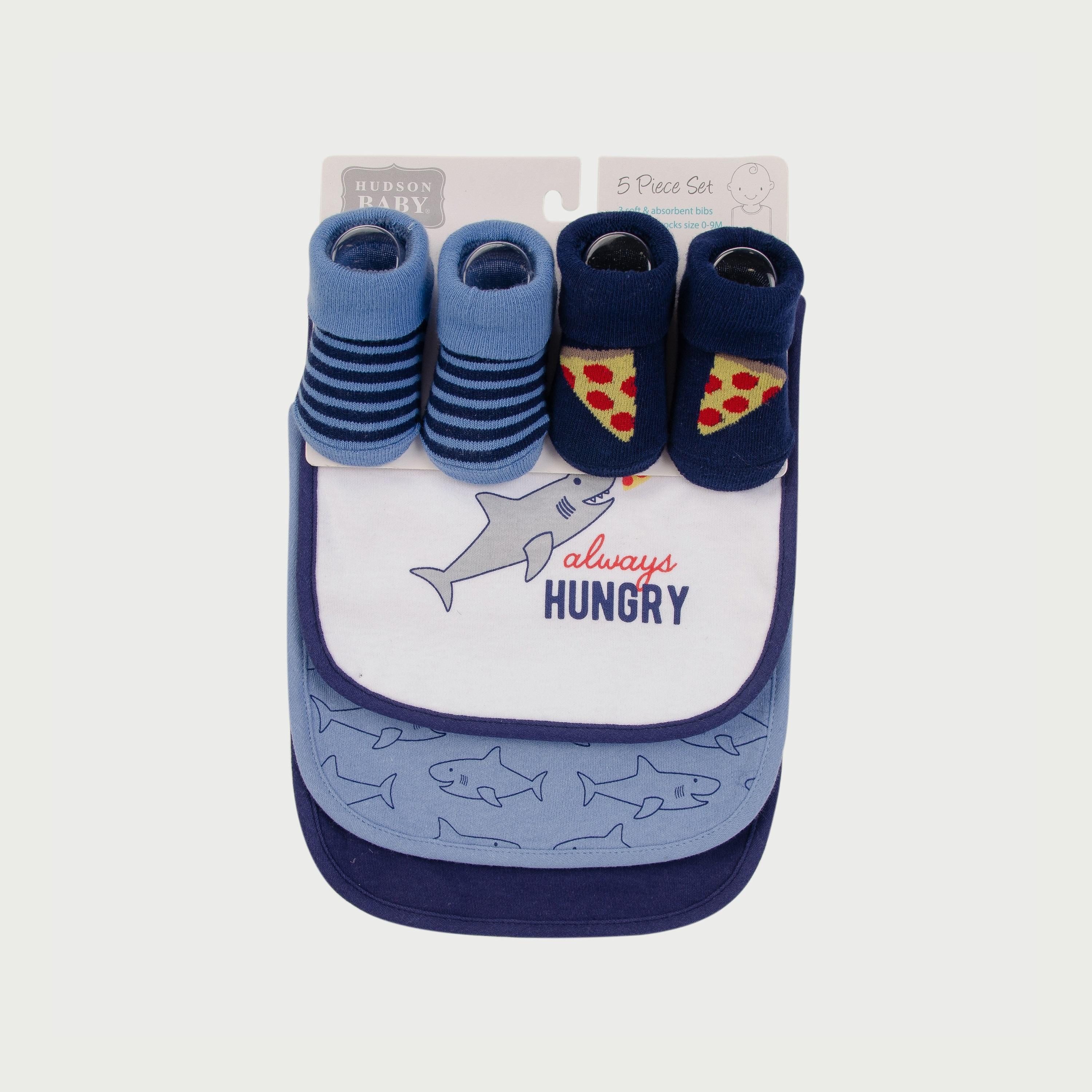 Hudson Baby Bib & Socks Set 5-Piece Hungry Shark-baby-boys-accessories-socks-image-4