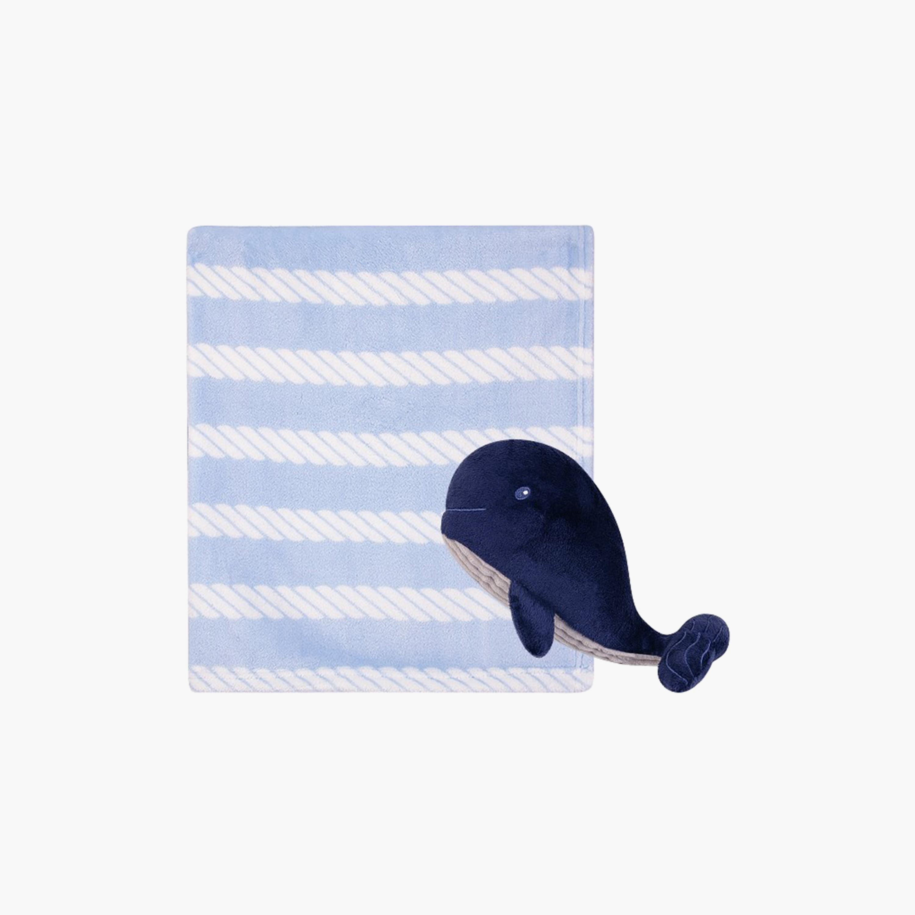 Hudson Baby 2-Piece Pritned Blanket with Plush Toy - Whale - Blue-baby-nursery-blanketsandswaddles-blanketsandquilts-image-1