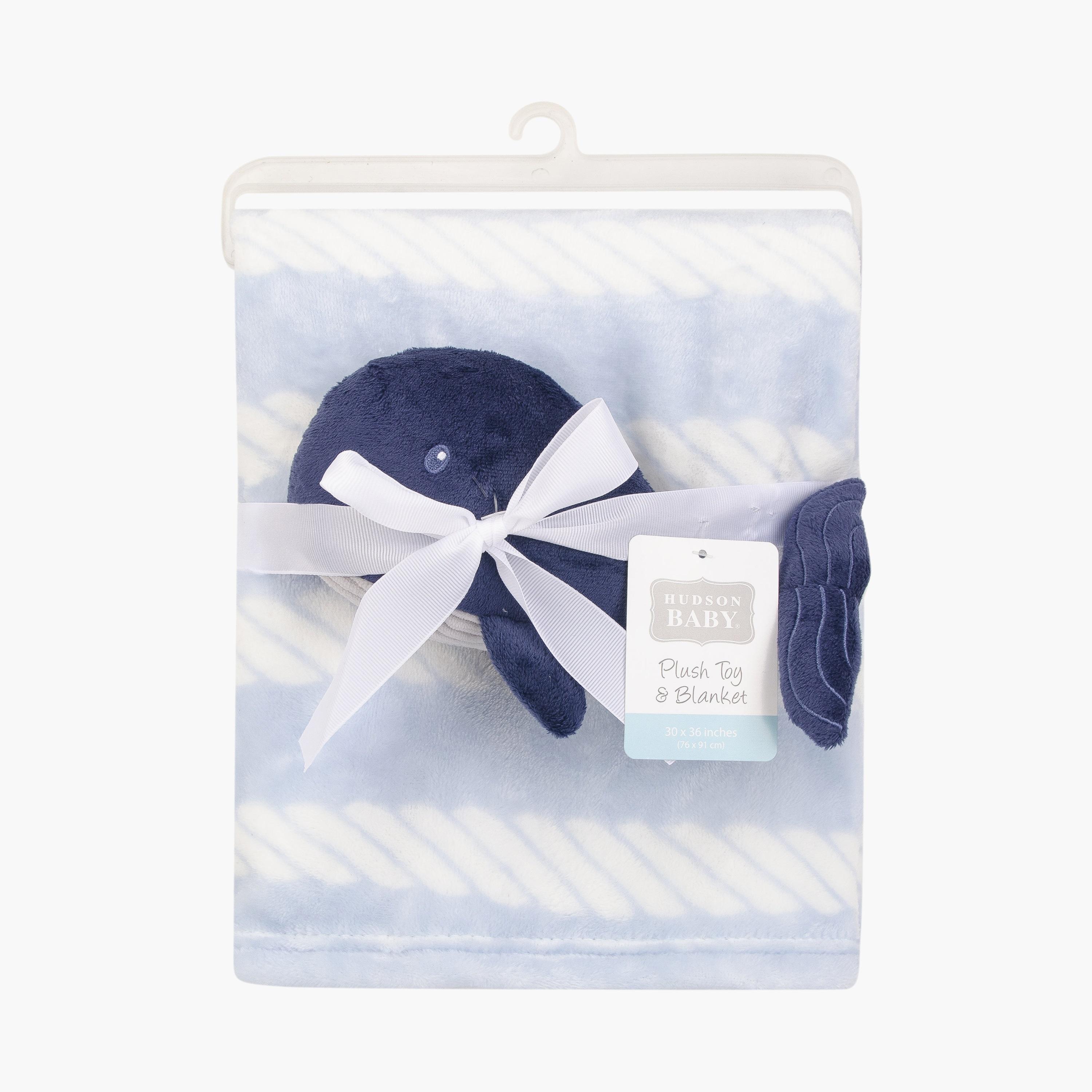 Hudson Baby 2-Piece Pritned Blanket with Plush Toy - Whale - Blue-baby-nursery-blanketsandswaddles-blanketsandquilts-image-3