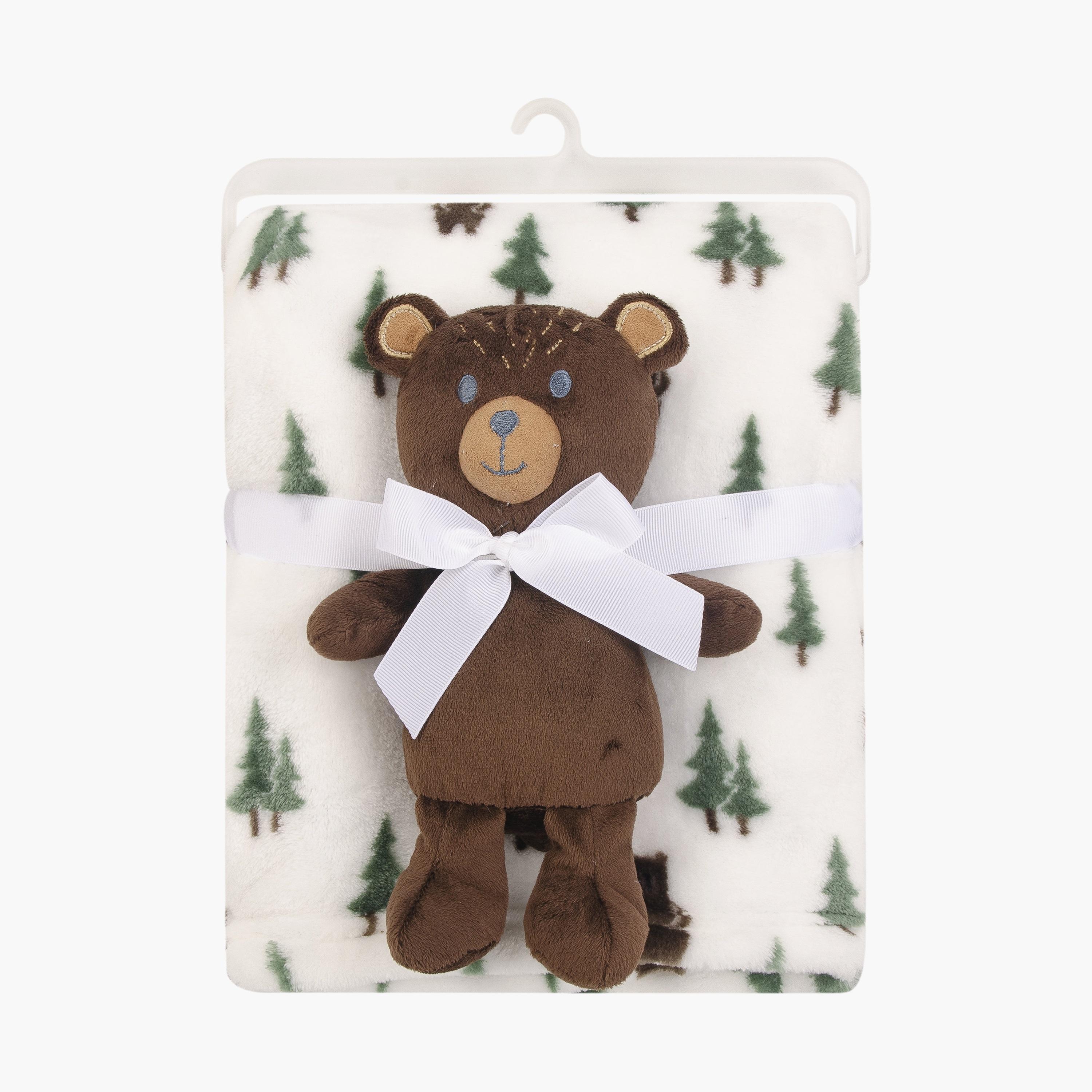 Hudson Baby 2-Piece Pritned Blanket with Plush Toy - Forest Bear-baby-nursery-blanketsandswaddles-blanketsandquilts-image-3