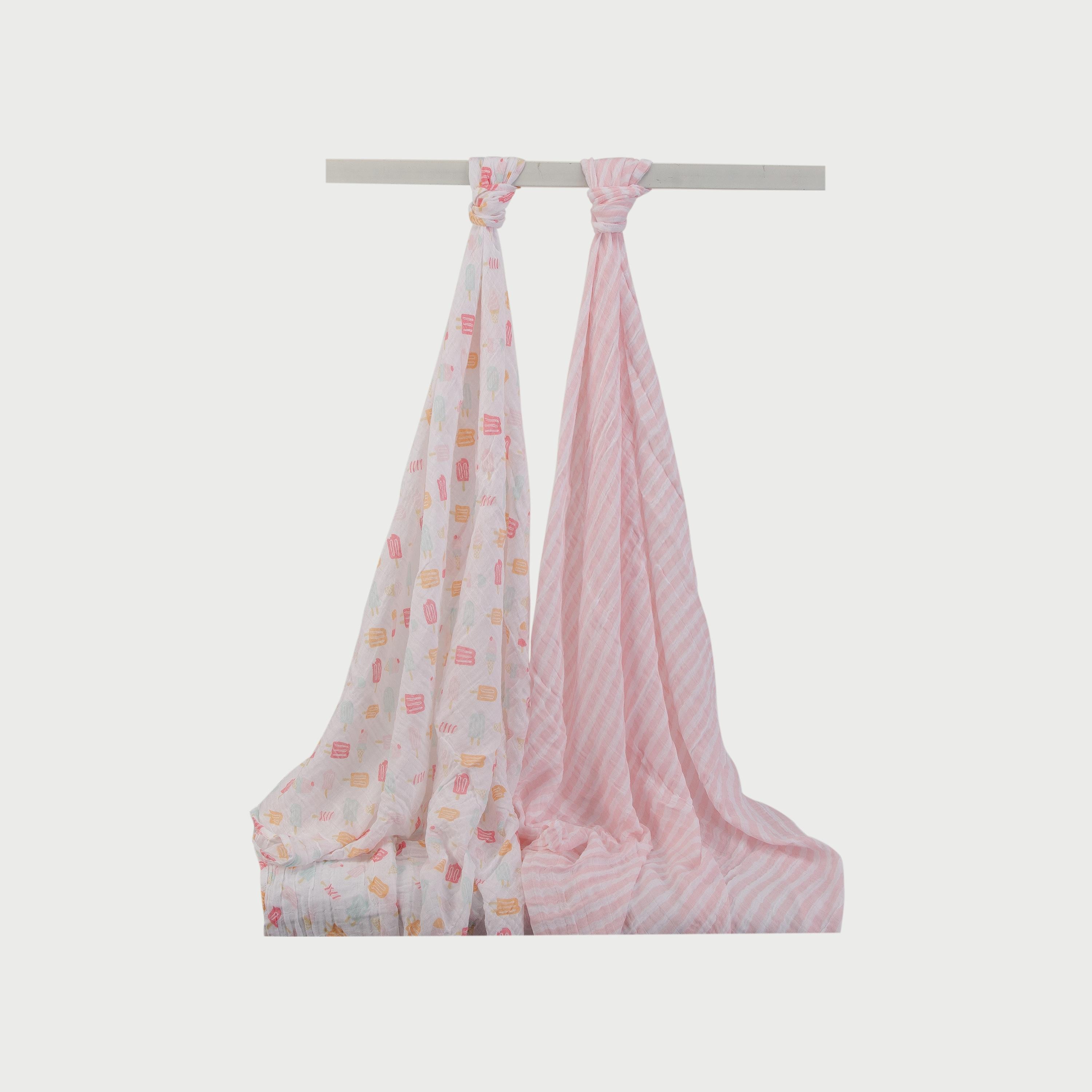 Little Treasure Muslin Swaddle Blanket 2-Piece Ice cream-baby-nursery-blanketsandswaddles-swaddlesandsleepingbags-image-4