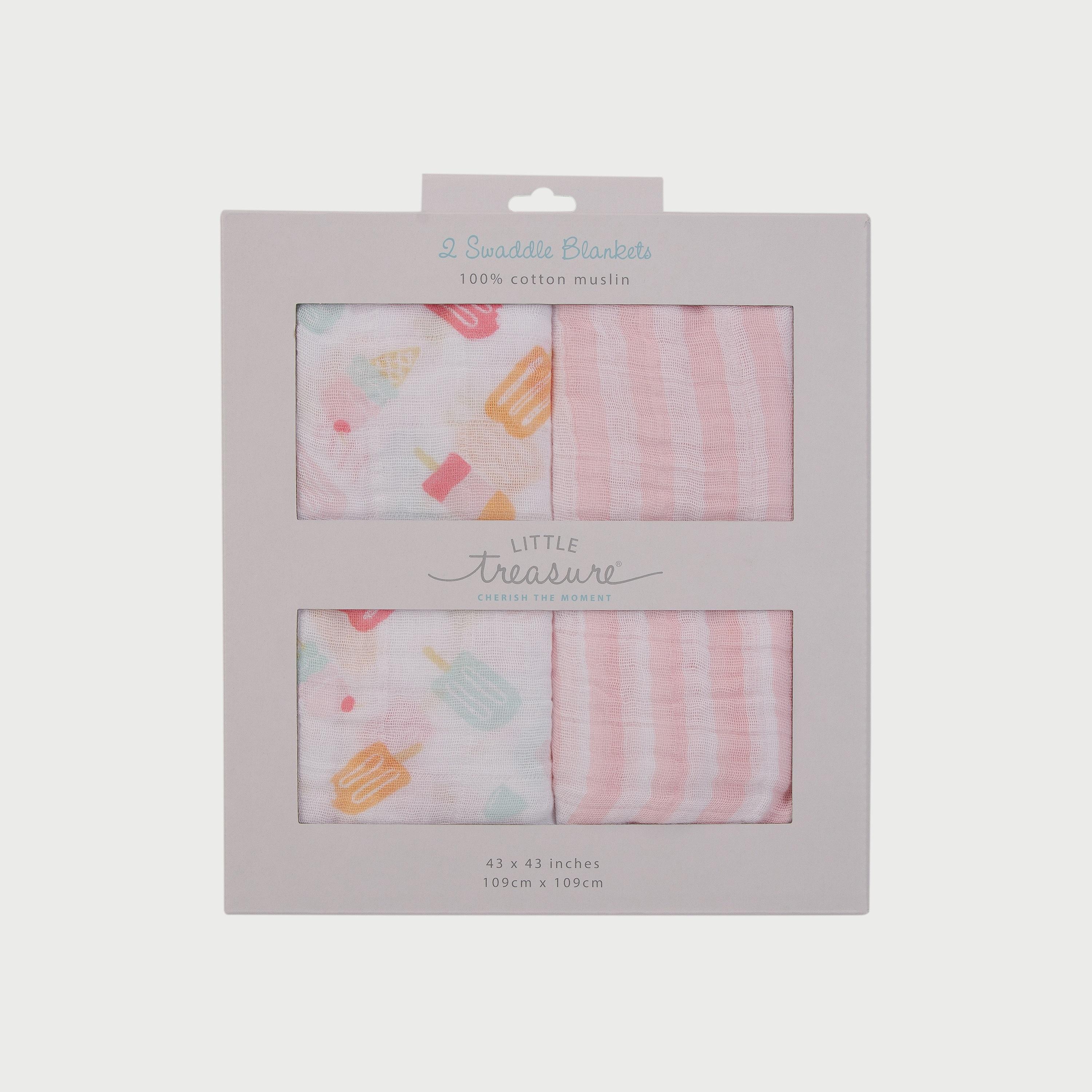 Little Treasure Muslin Swaddle Blanket 2-Piece Ice cream-baby-nursery-blanketsandswaddles-swaddlesandsleepingbags-image-5