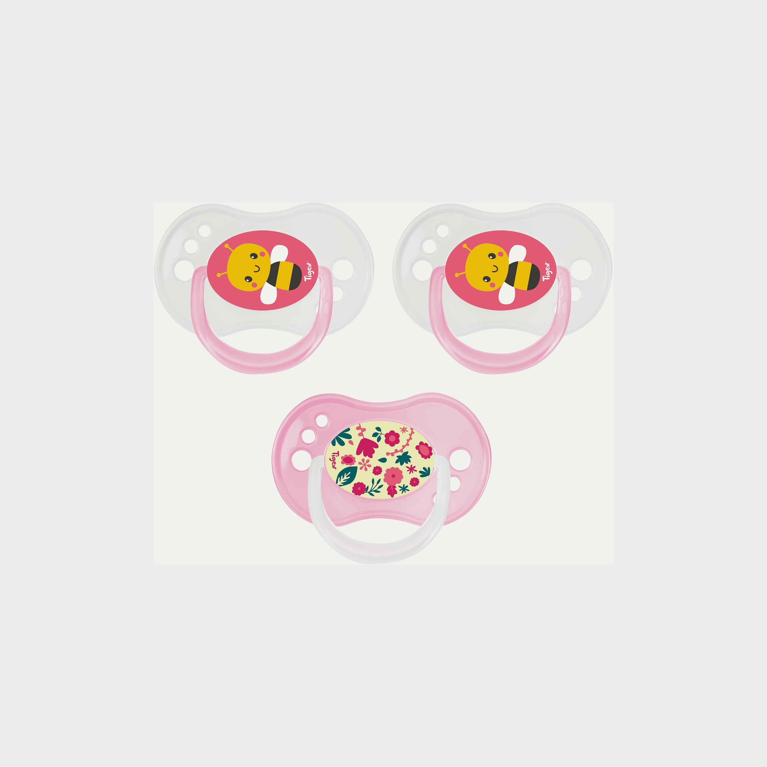 Tigex 3 Silicone Pacifiers Reversible Day & Night Girl-baby-feeding-pacifiers-image-1