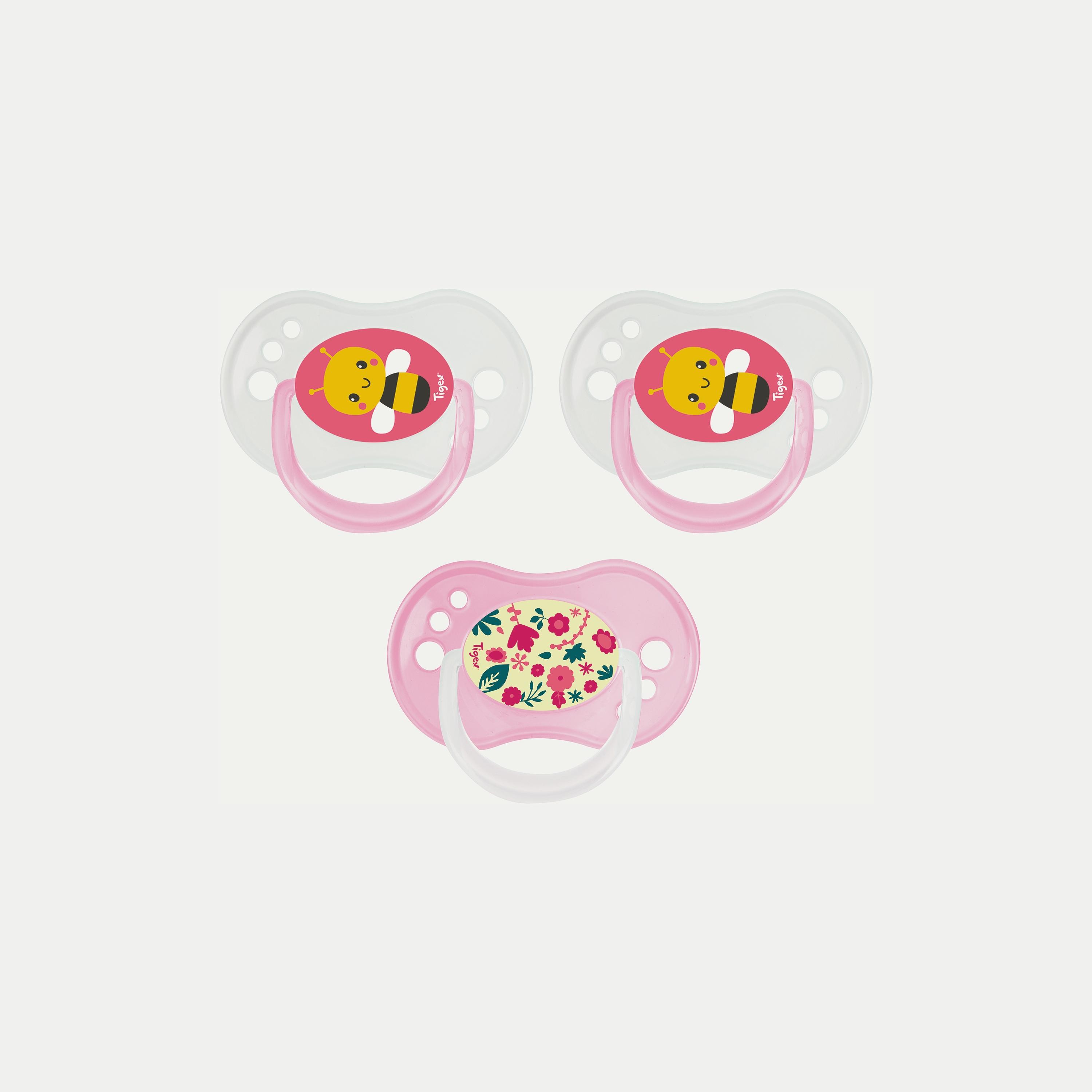Tigex 3 Silicone Pacifiers Reversible Day & Night Girl-baby-feeding-pacifiers-image-1