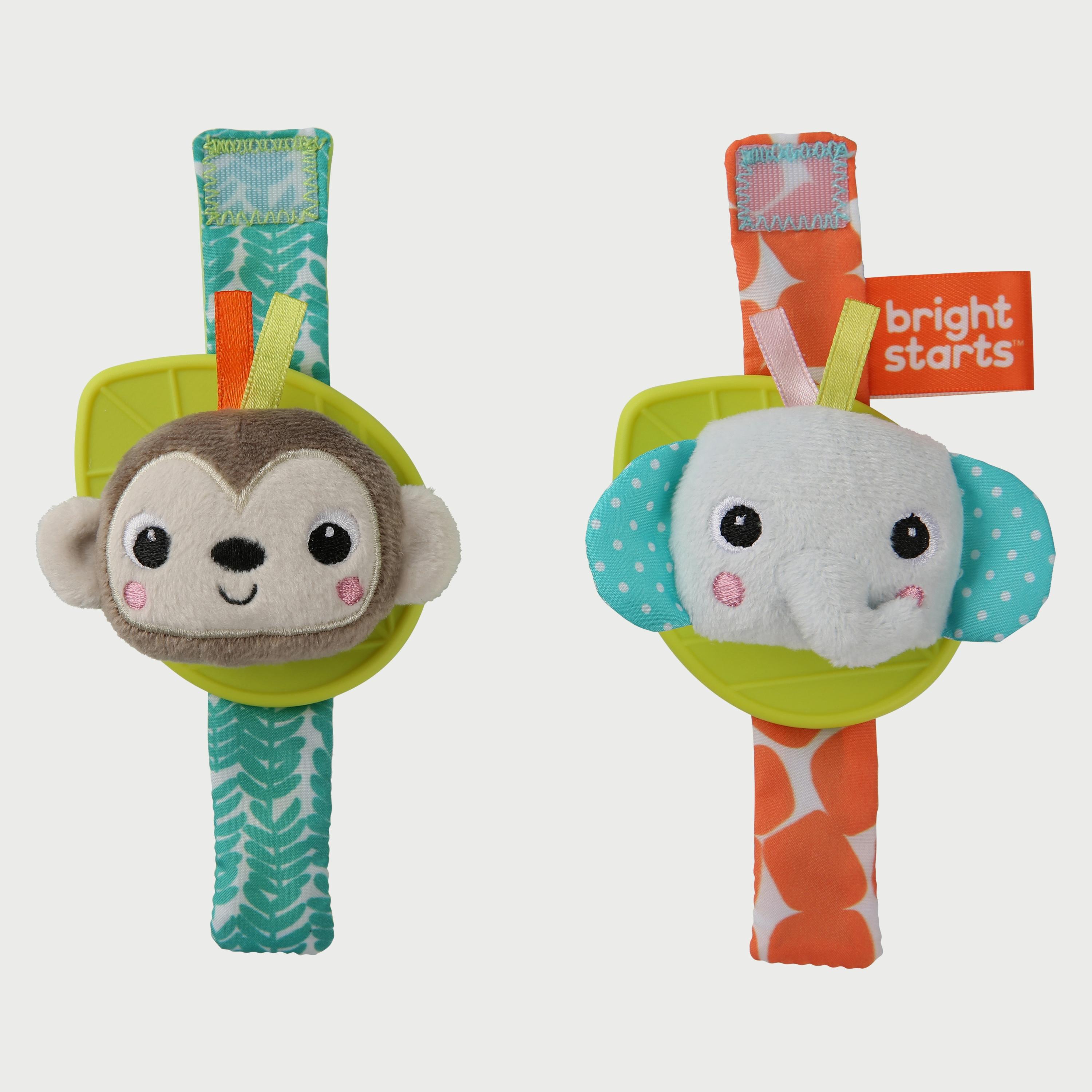 Bright Starts Rattle & Teethe Wrist Pals - Monkey & Elephant-toys-babyandtoddlertoys-rattlesandteethers-image-1