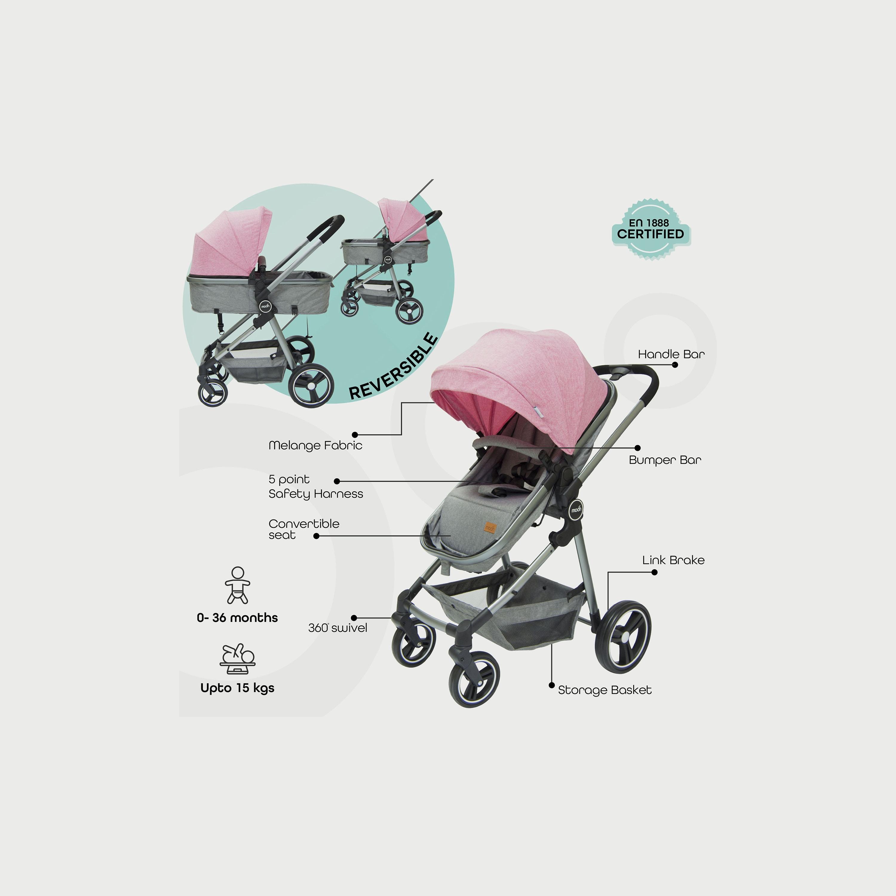 Moon Pro 2 In 1 Stroller, Pink-baby-gear-strollersandprams-strollers-image-2
